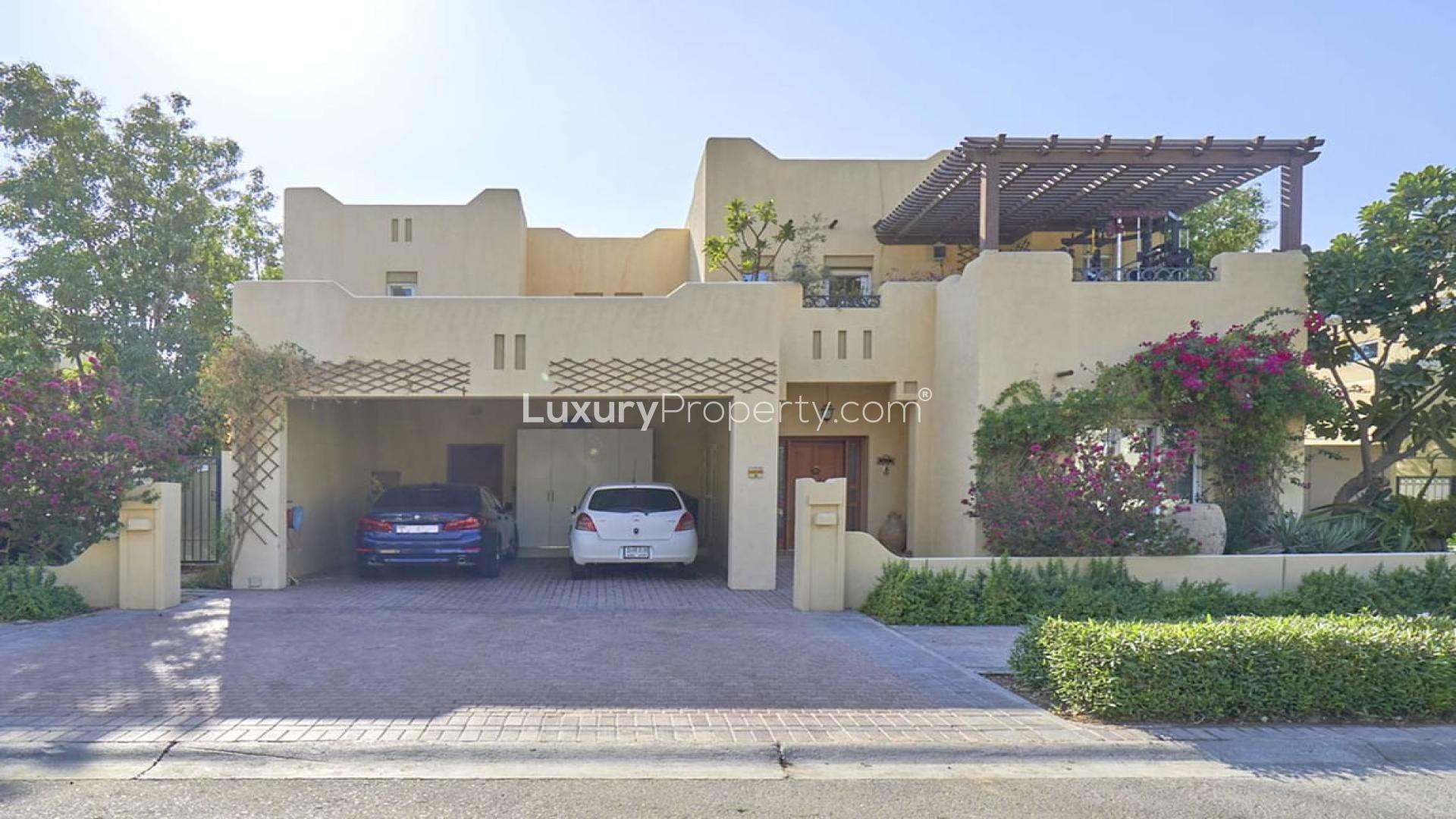 "Luxurious Arabian Ranches villa with private pool and garden in Terra Nova community.",Villa for sale in Terra Nova, Arabian Ranches with garage and landscaped front yard