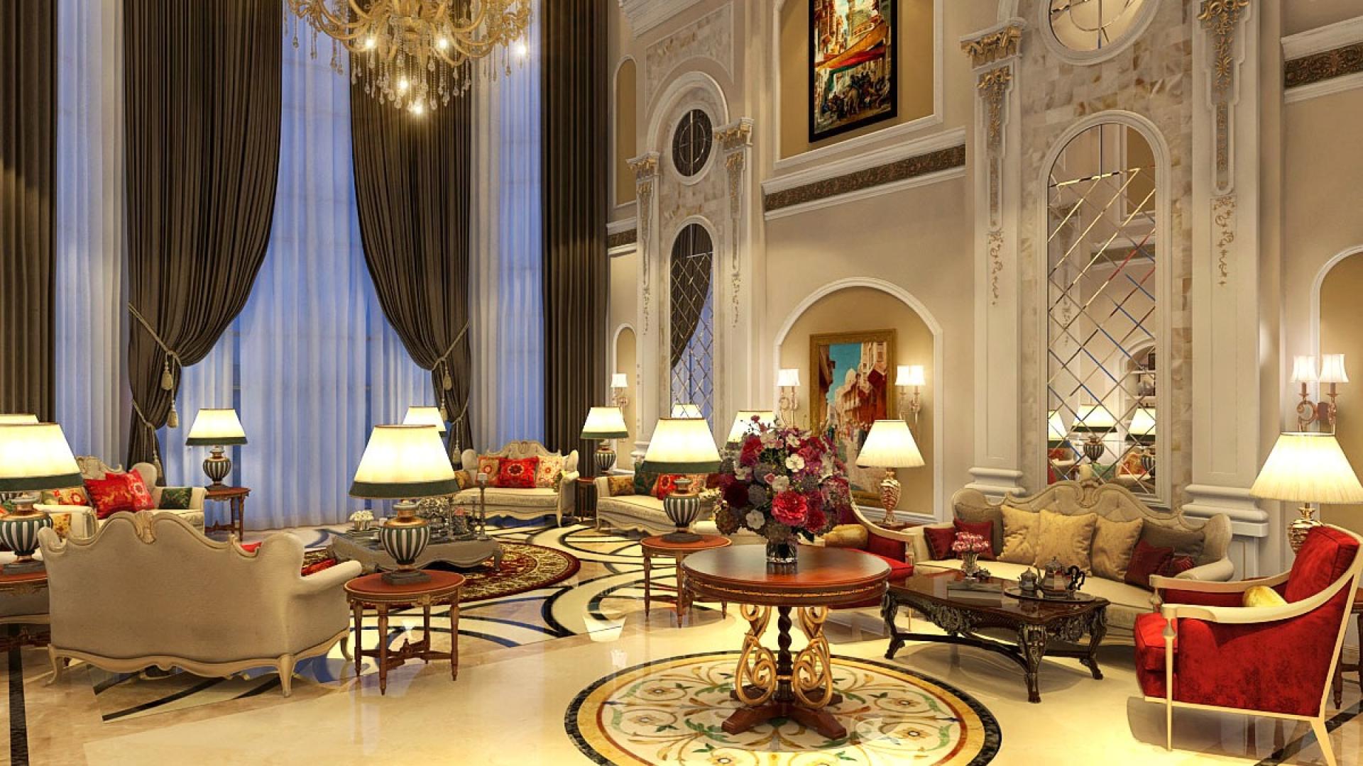Luxurious interior decor in Palm Jumeirah villa, featuring elegant candles and mirror design