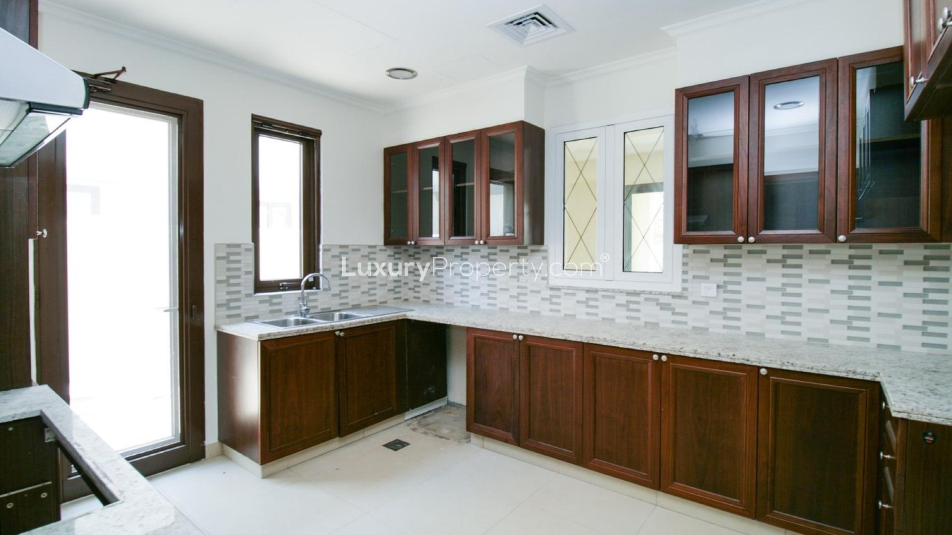 Front view of 5-bedroom villa with garden in Arabian Ranches 2, Lila community