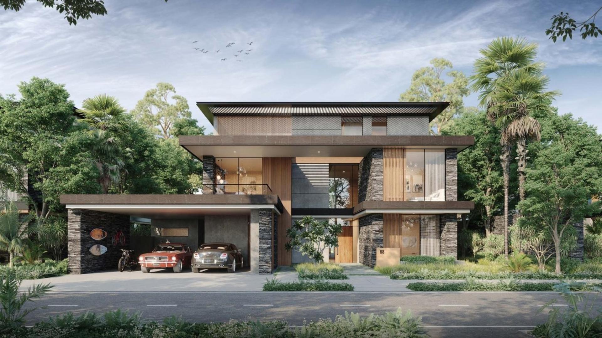 Luxurious villa interior with dining area, pool view in Alaya, Tilal Al Ghaf