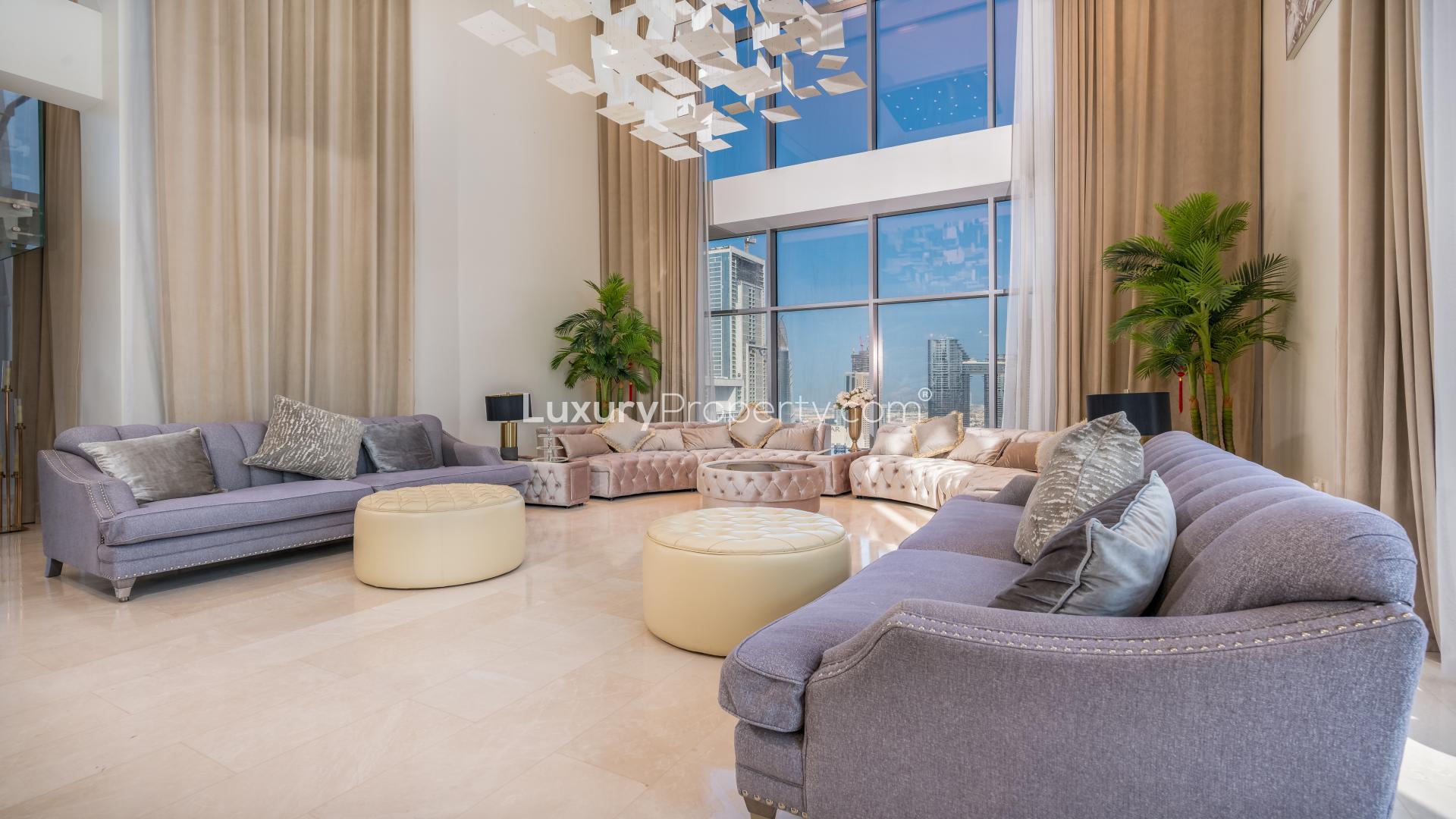 Luxurious interior of 5-bedroom penthouse in Boulevard Crescent, Downtown Dubai with modern decor