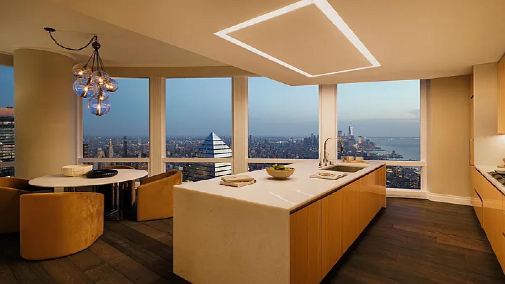 Luxurious kitchen with stunning river views in 35 Hudson Yards apartment, New York