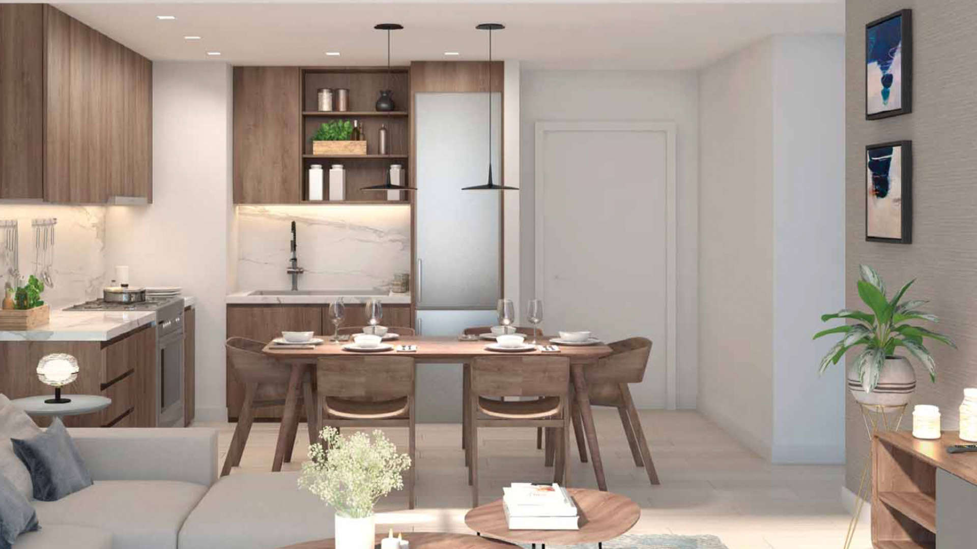 Modern kitchen and dining area in five-bedroom duplex at La Voile, Jumeirah, for sale