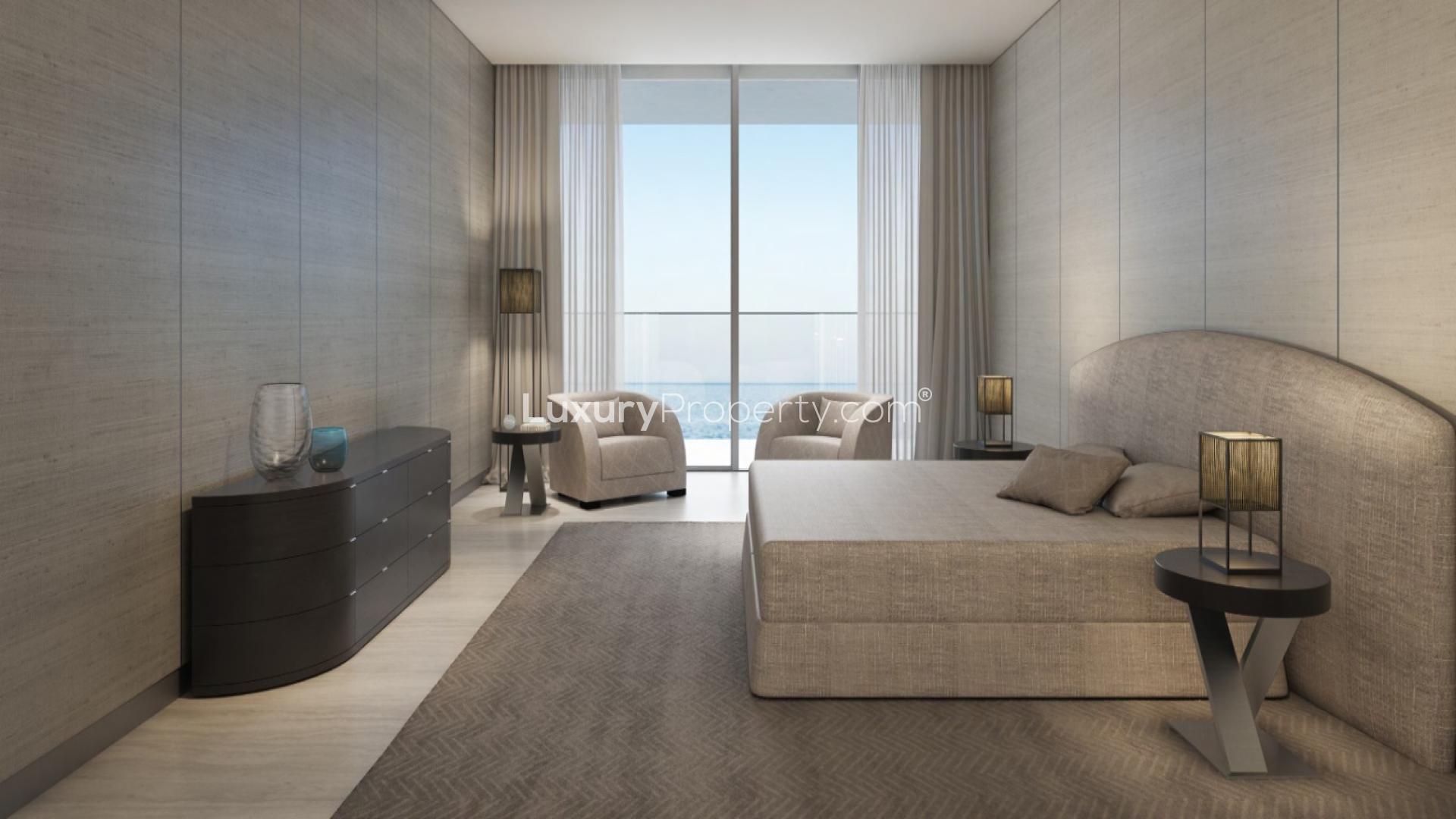Luxurious living room in Armani Beach Residences apartment, Palm Jumeirah, for sale