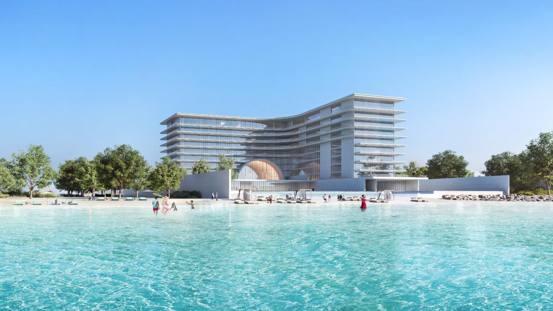 Luxury apartment view with private pool at sunset, Armani Beach Residences, Palm Jumeirah