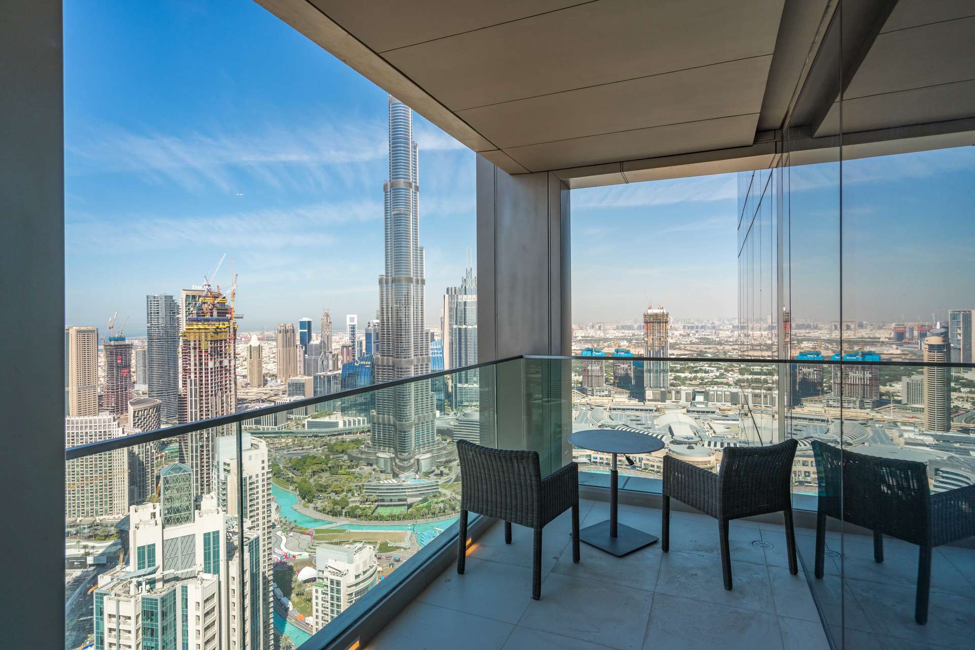 Luxurious Downtown Dubai penthouse living room with Burj Khalifa views, available for rent