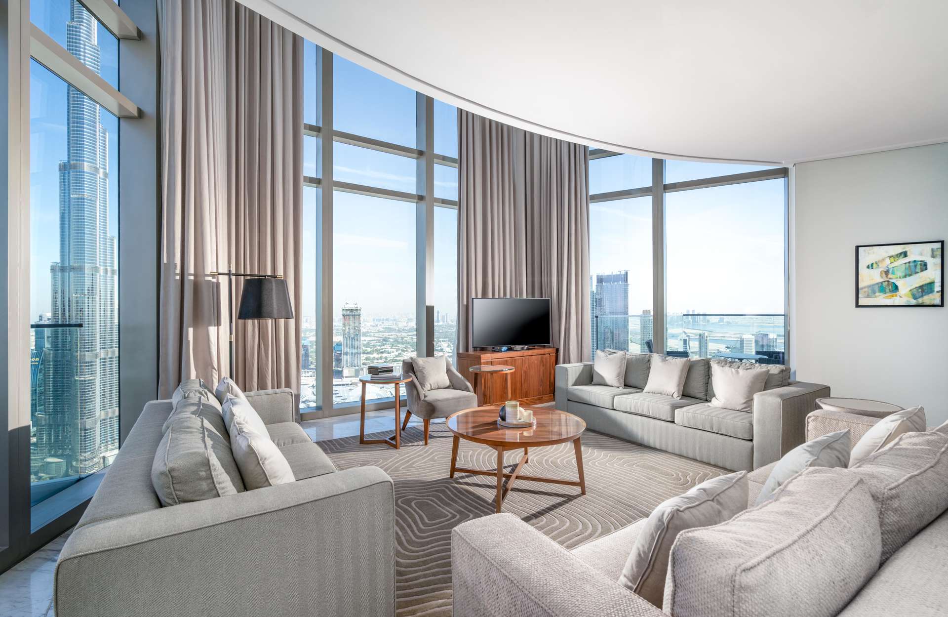 Balcony view from five-bedroom penthouse at Vida Residence, Downtown Dubai, overlooking skyline