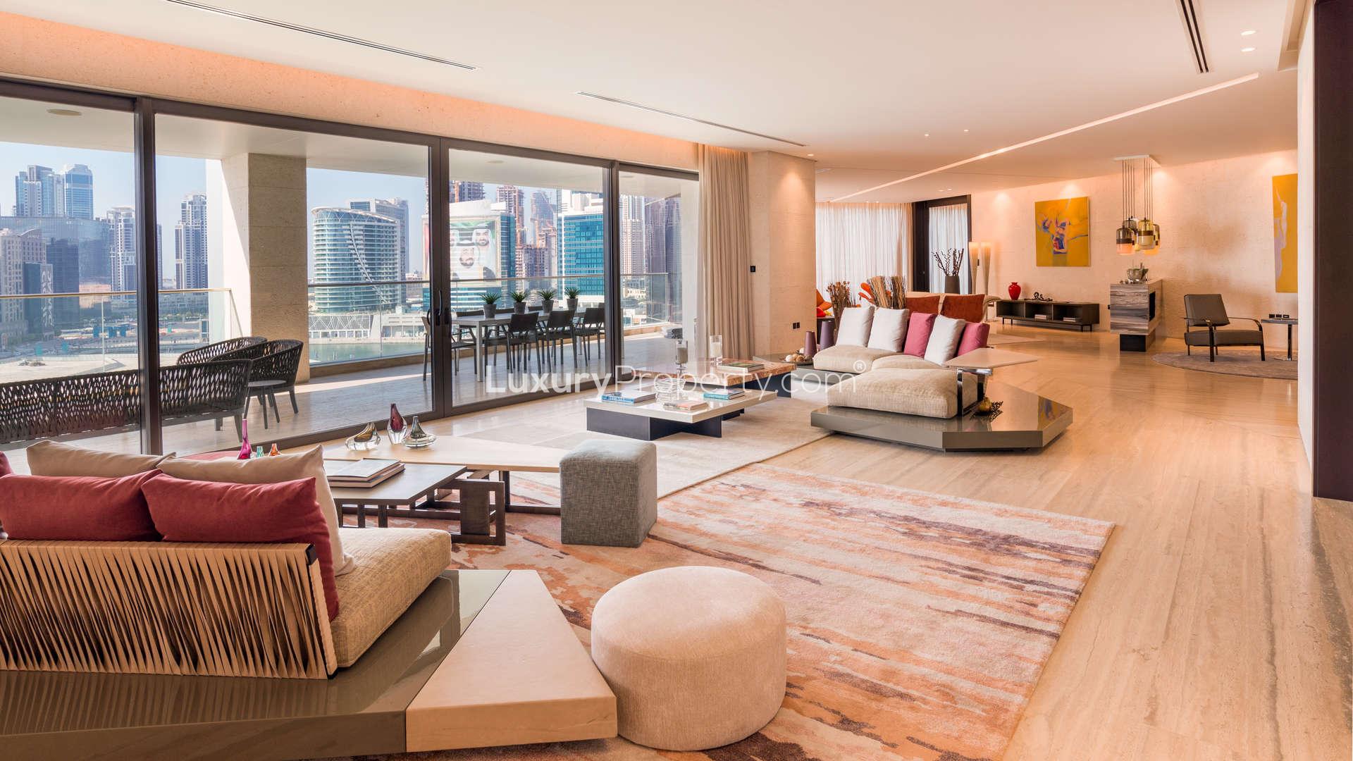 Luxurious Volante penthouse balcony with Burj Khalifa view in Business Bay for rent