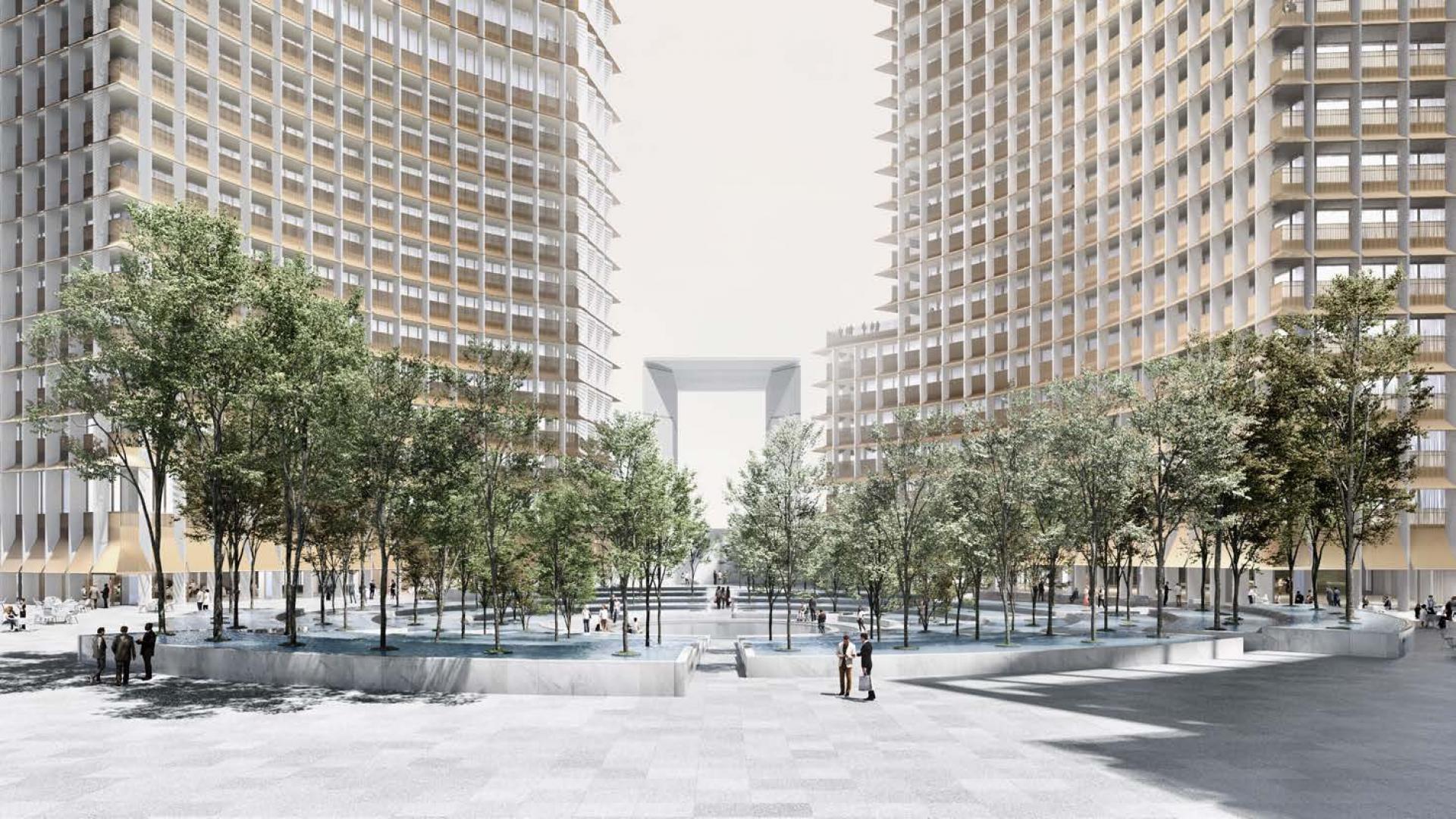 Luxurious modern kitchen in DIFC penthouse, featuring elegant marble countertops and sleek design