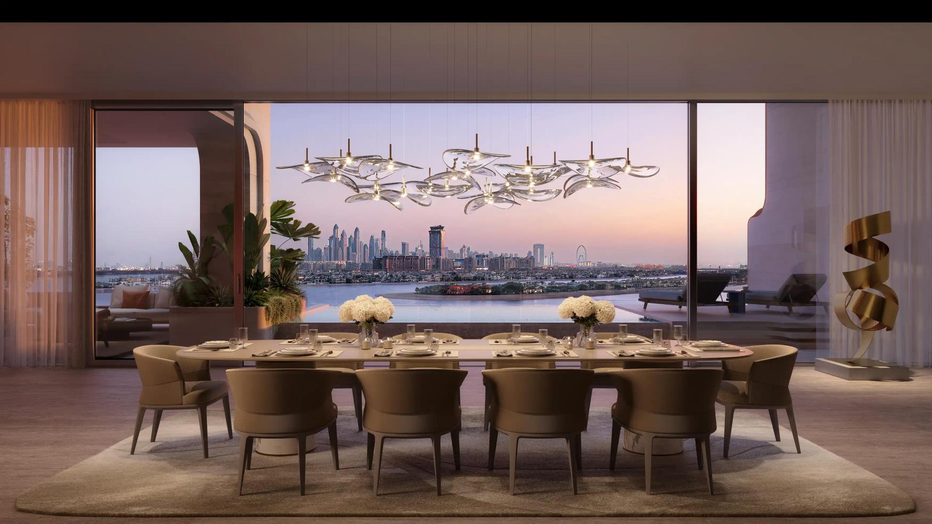 Luxurious penthouse living room with stunning beach and marina skyline views, Palm Jumeirah