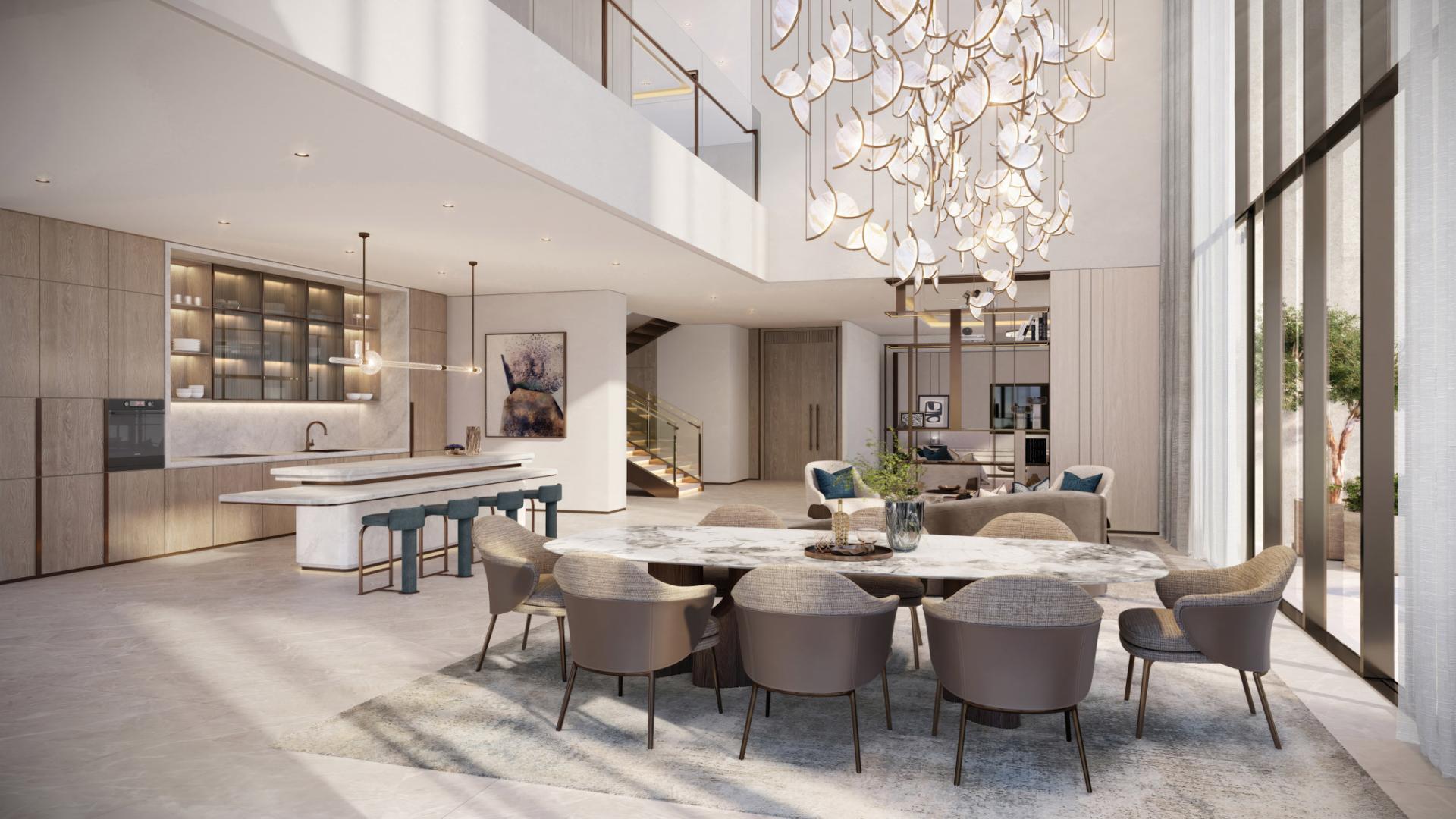 Luxurious living room in Dubai Design District penthouse, featuring modern decor and elegant furnishings