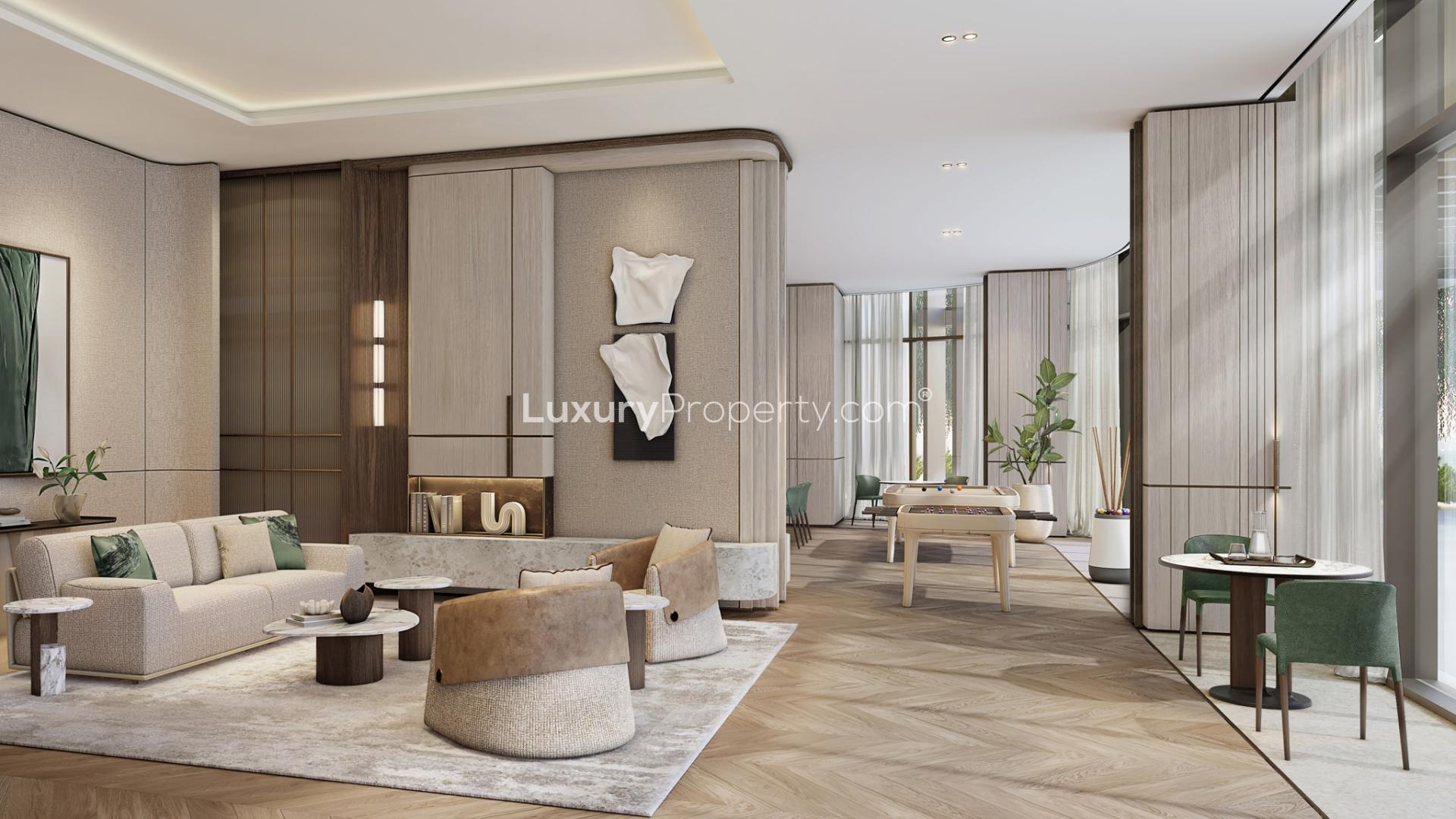 Luxurious penthouse dining and kitchen area in Dubai Design District's Atelis community