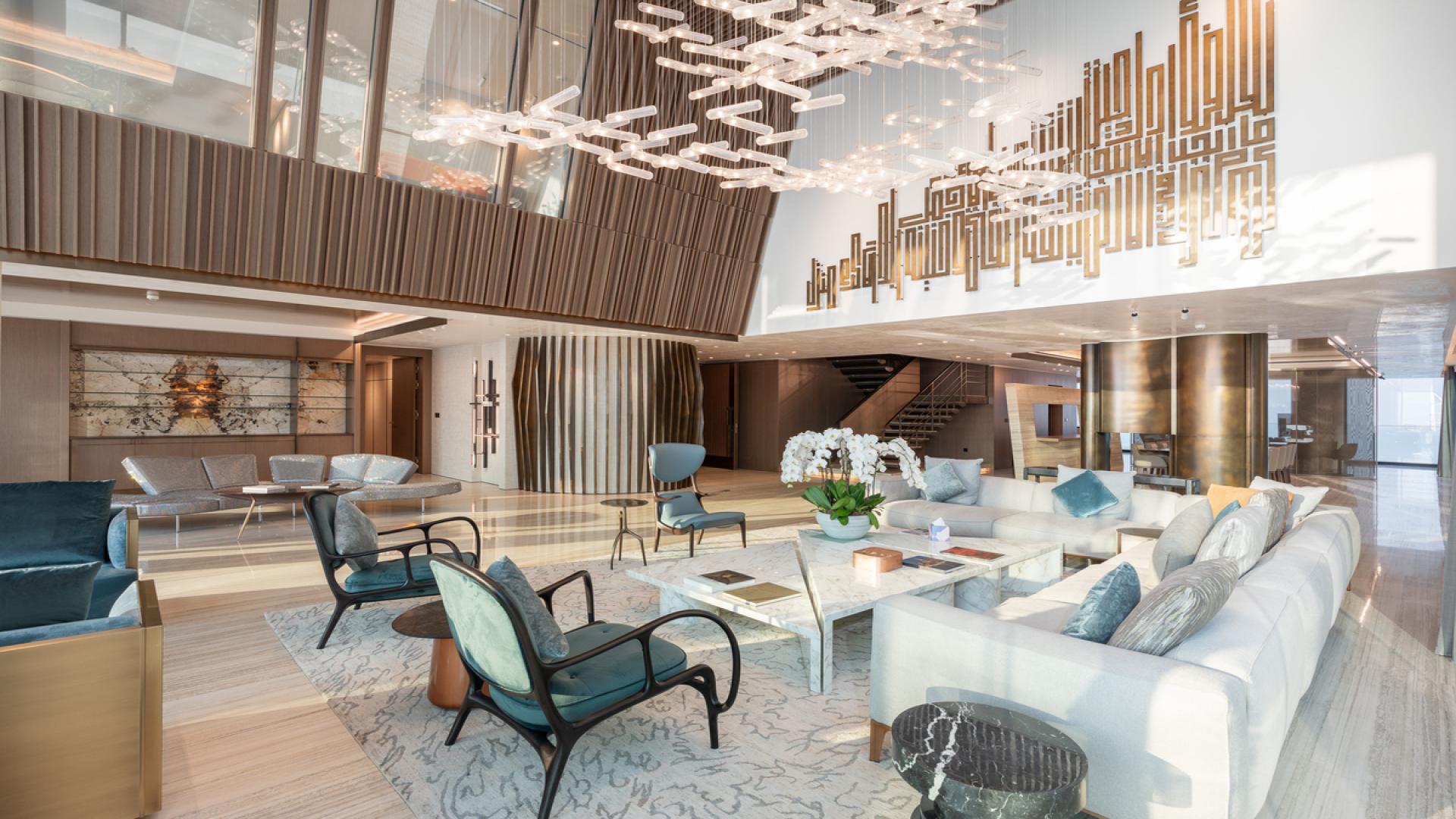 Penthouse terrace with stunning Dubai Marina skyline view at sunset, One Palm, Palm Jumeirah