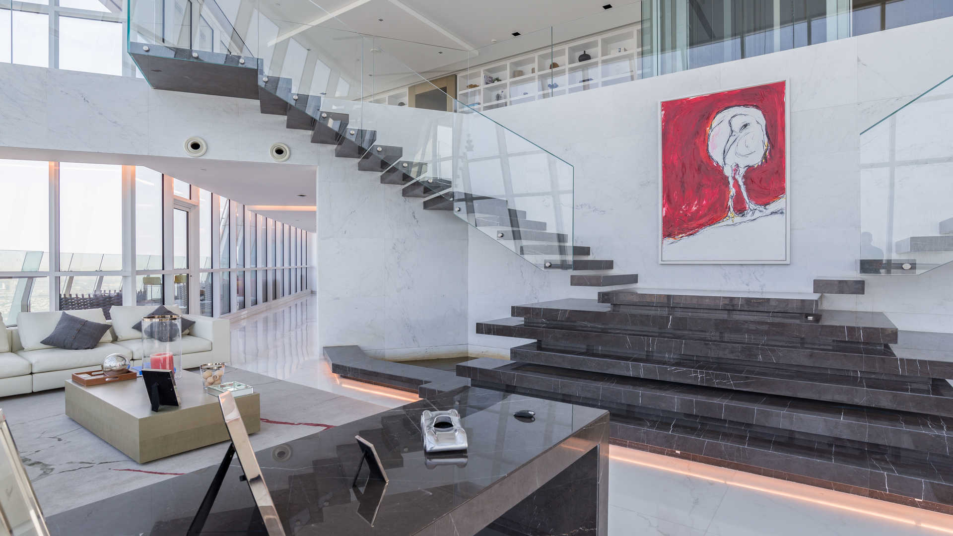 Luxury 5-bedroom penthouse interior with panoramic windows in Marina 23 Tower, Dubai Marina