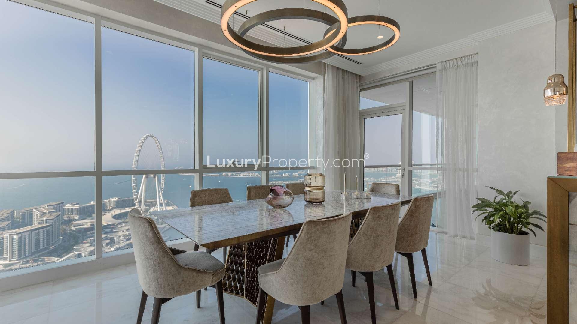 Luxurious penthouse balcony with modern seating and stunning ocean views in JBR