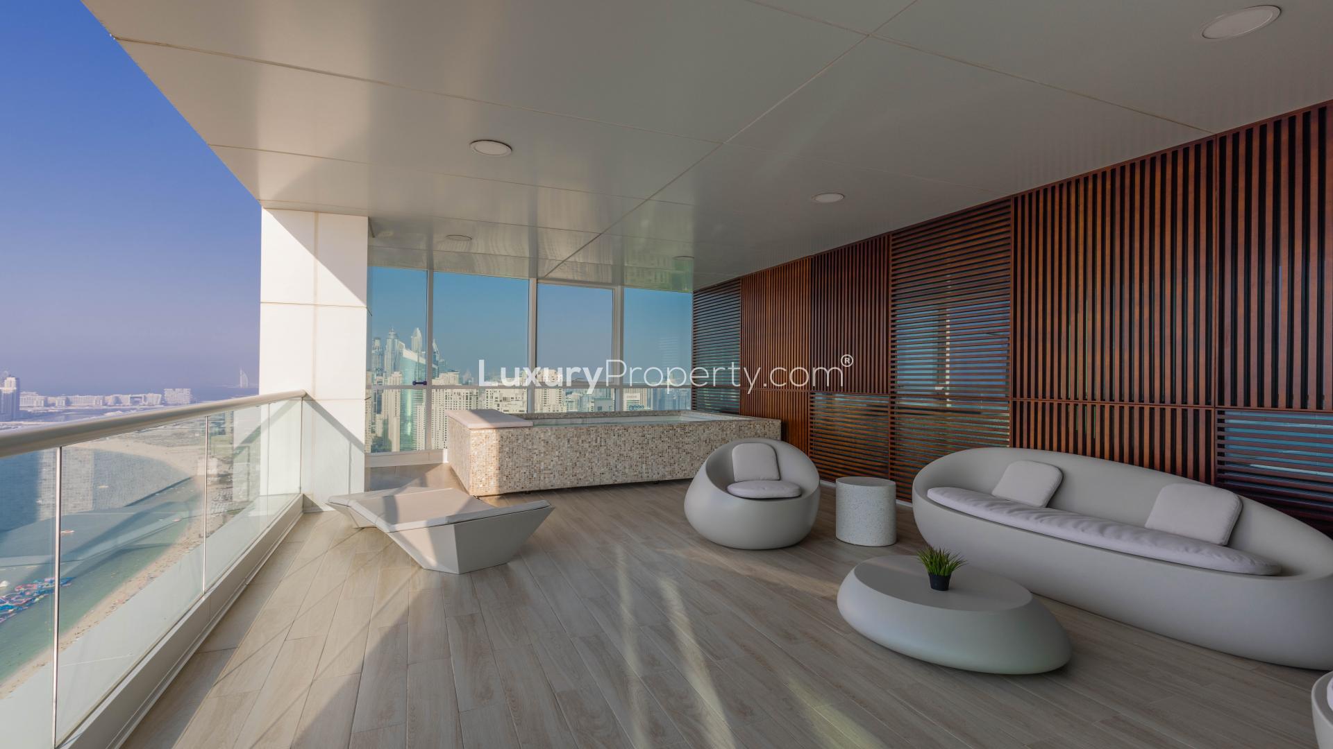 Dining area with sea view in Jumeirah Beach Residence penthouse, Al Bateen Residences