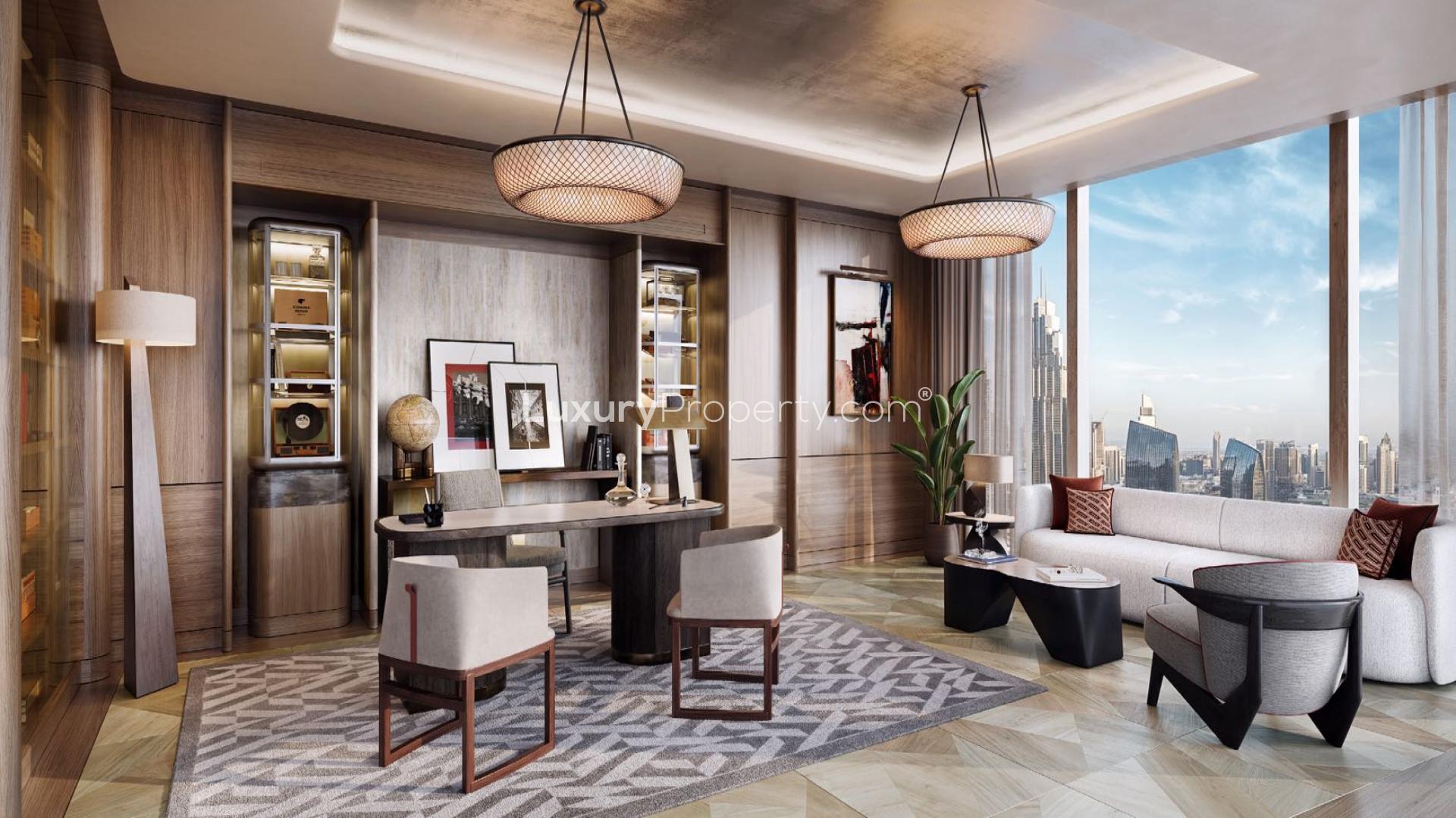 Luxurious dining area with Burj Khalifa view in Downtown Dubai penthouse for sale