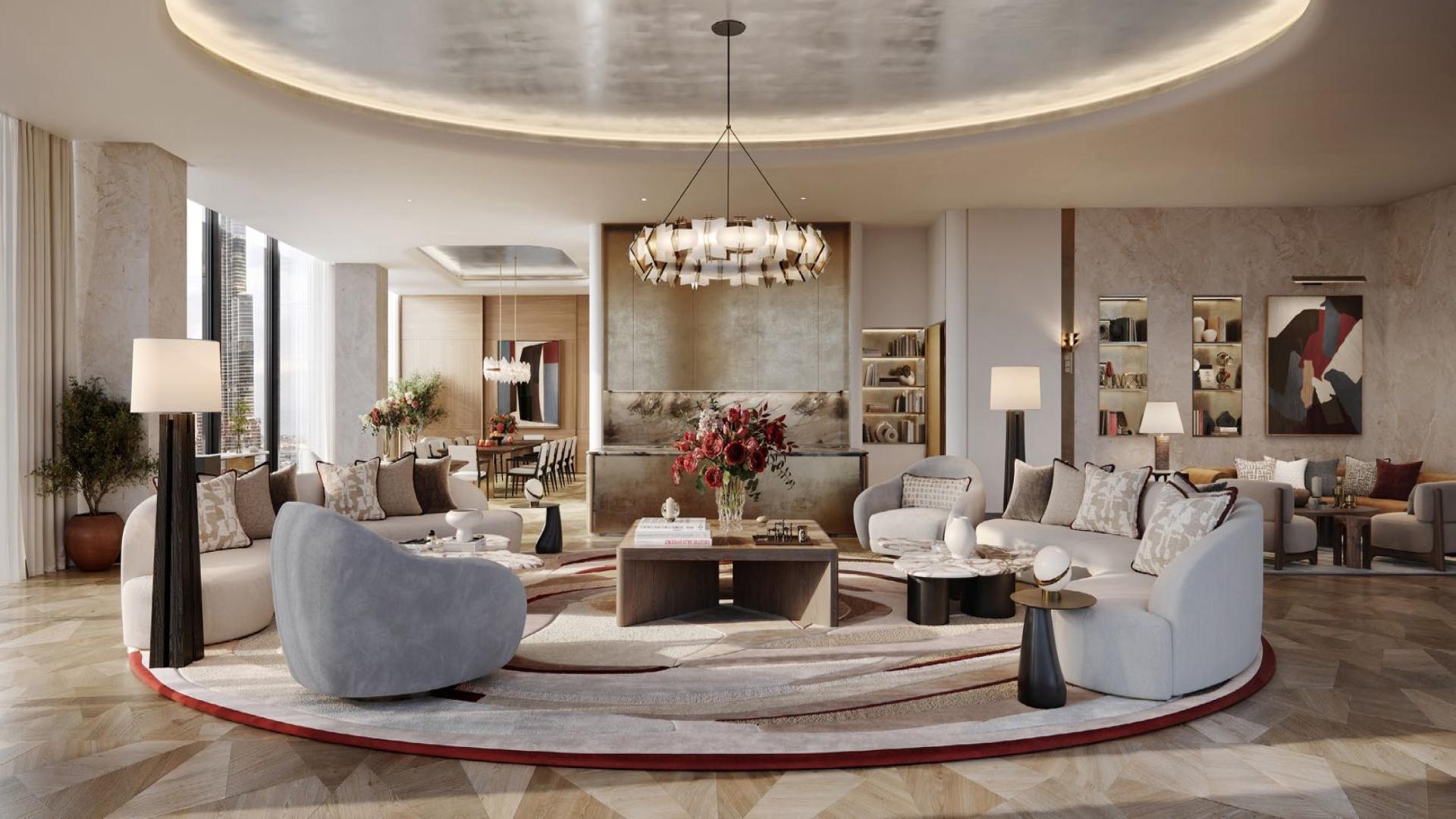 Luxurious penthouse balcony with Burj Khalifa view in Downtown Dubai's Baccarat Residences