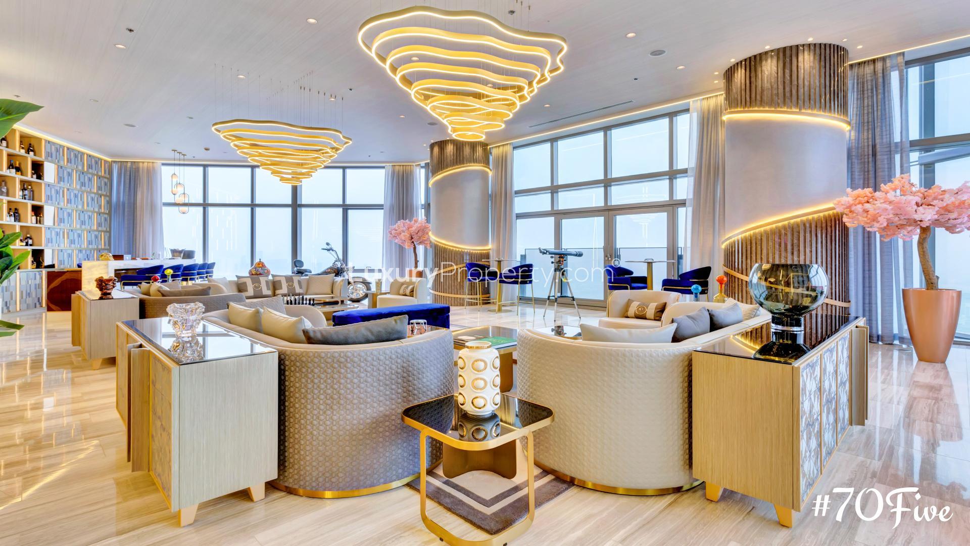 Luxurious living room in D1 Tower penthouse, Dubai Creek view, Culture Village