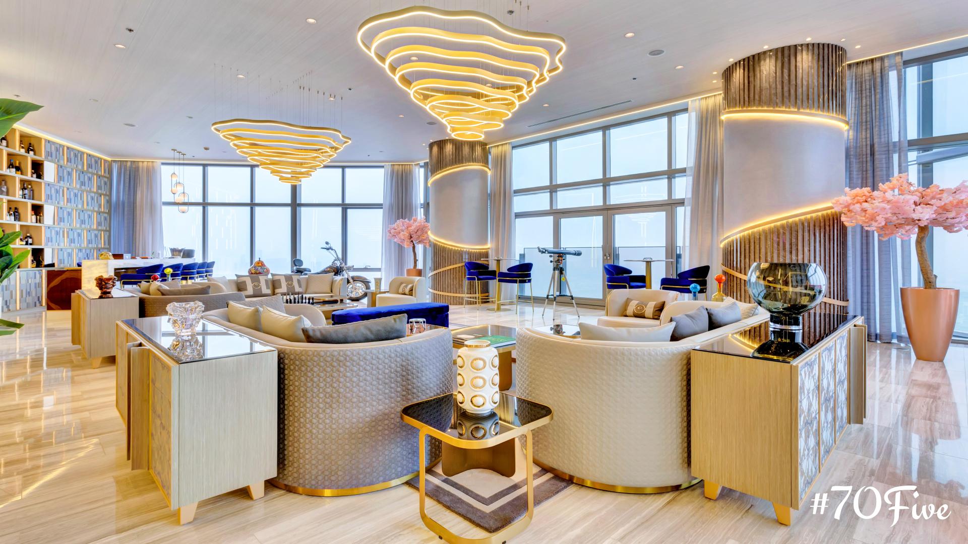 Luxurious living room in D1 Tower penthouse, Dubai Creek view, Culture Village