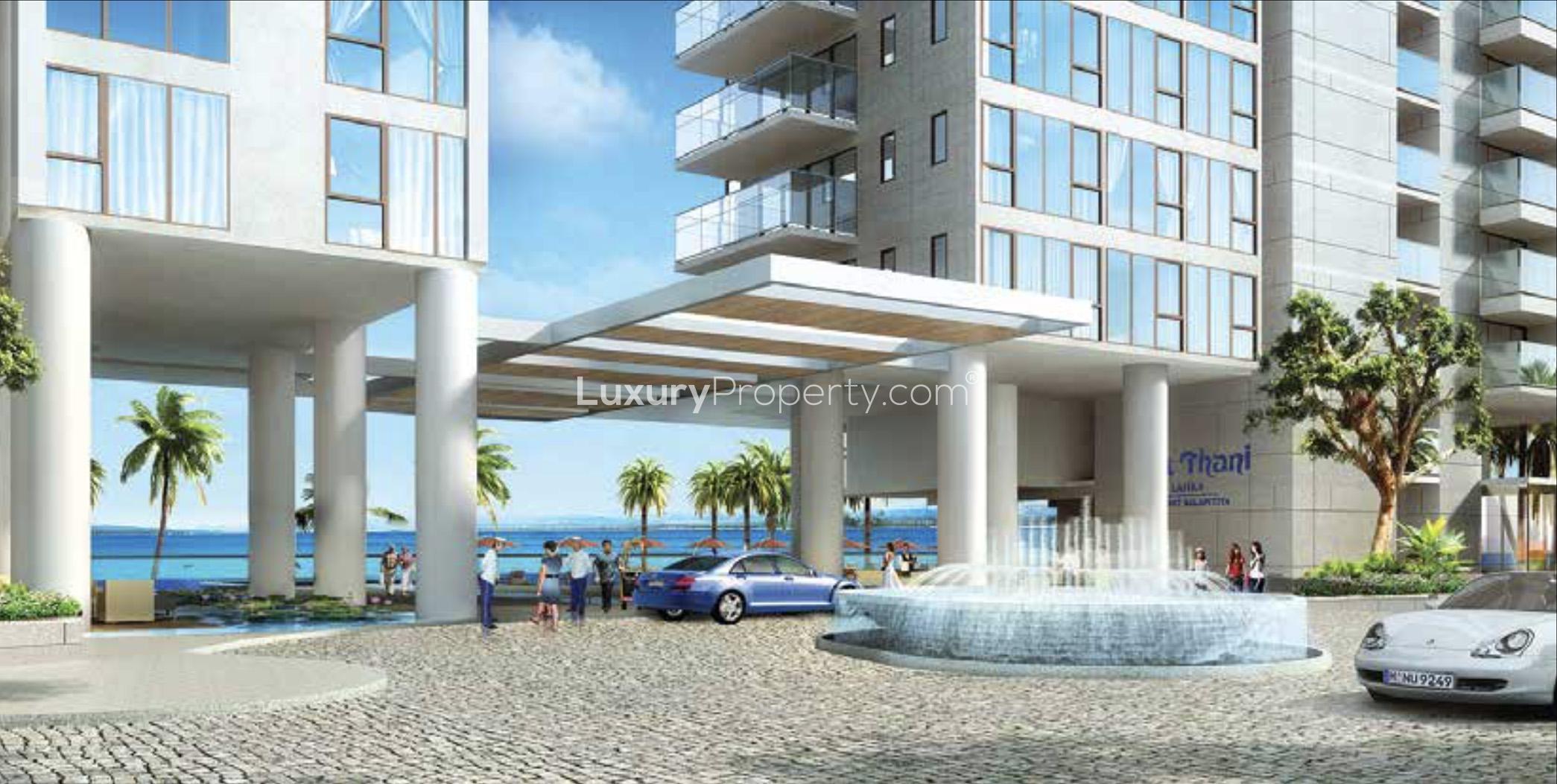 N/A,Dusit Thani Balapitiya penthouse entrance with ocean view, luxury cars, and fountain