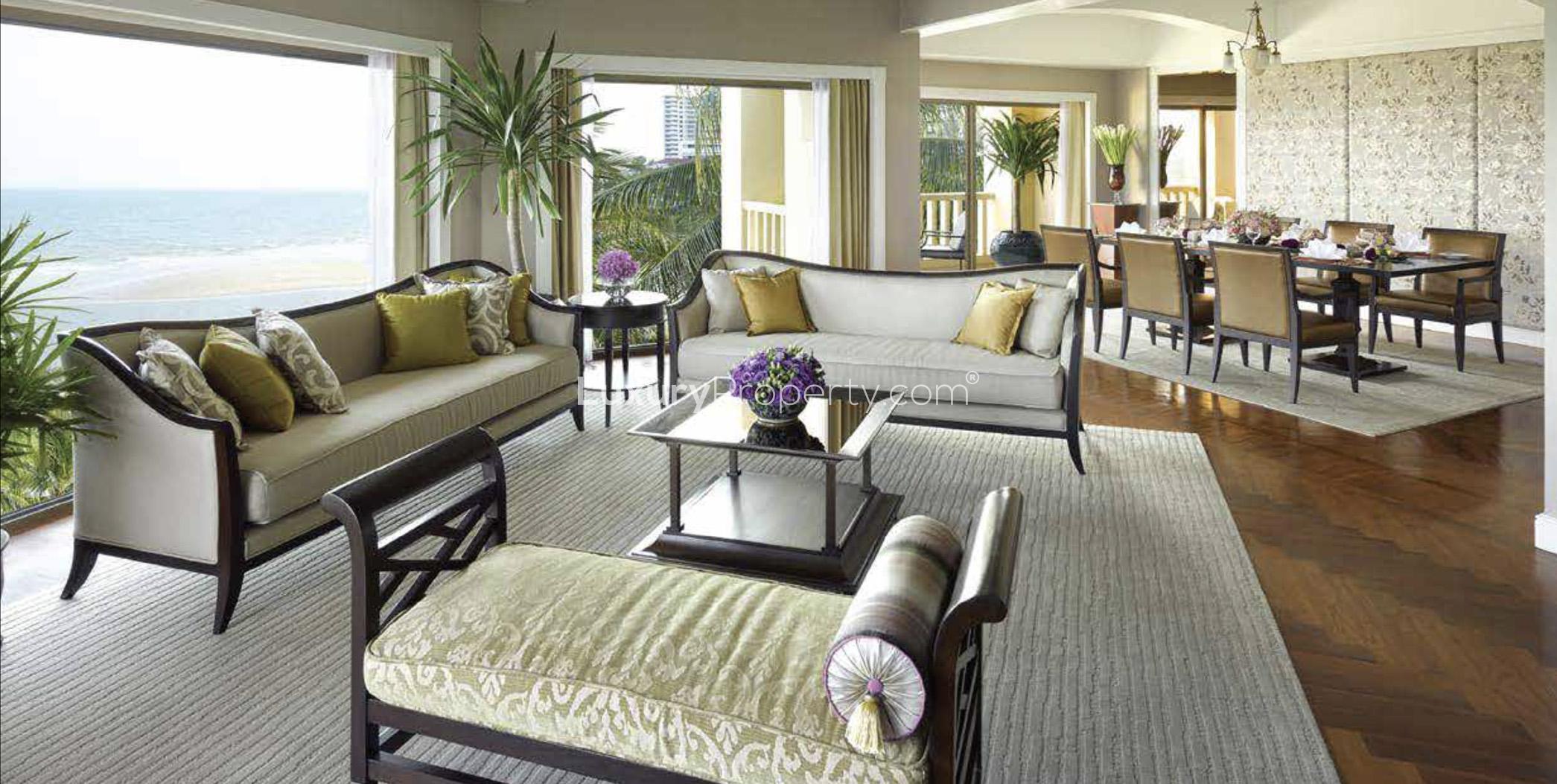 Aerial view of beachfront near luxurious penthouse for sale in Balapitiya, Dusit Thani