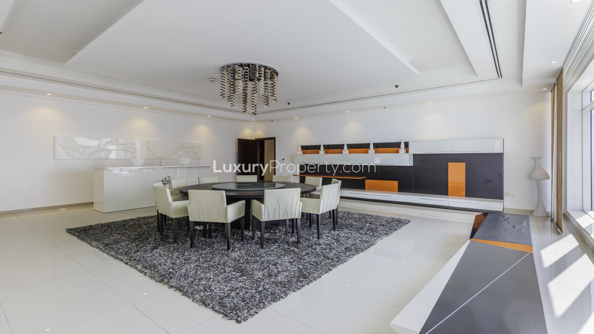 Luxurious Dubai Marina penthouse living room with pool table and modern furnishings