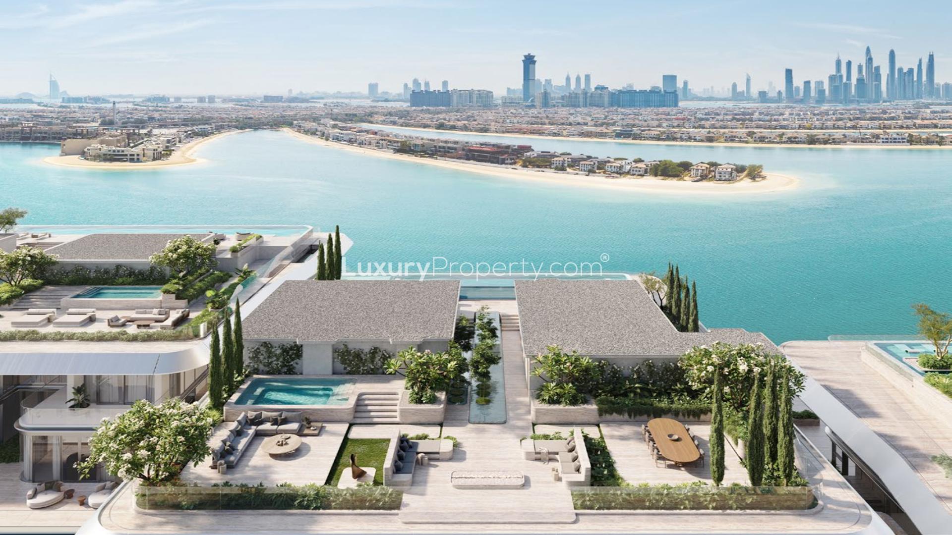 Luxurious penthouse living room with city views at ORLA Dorchester Collection, Palm Jumeirah