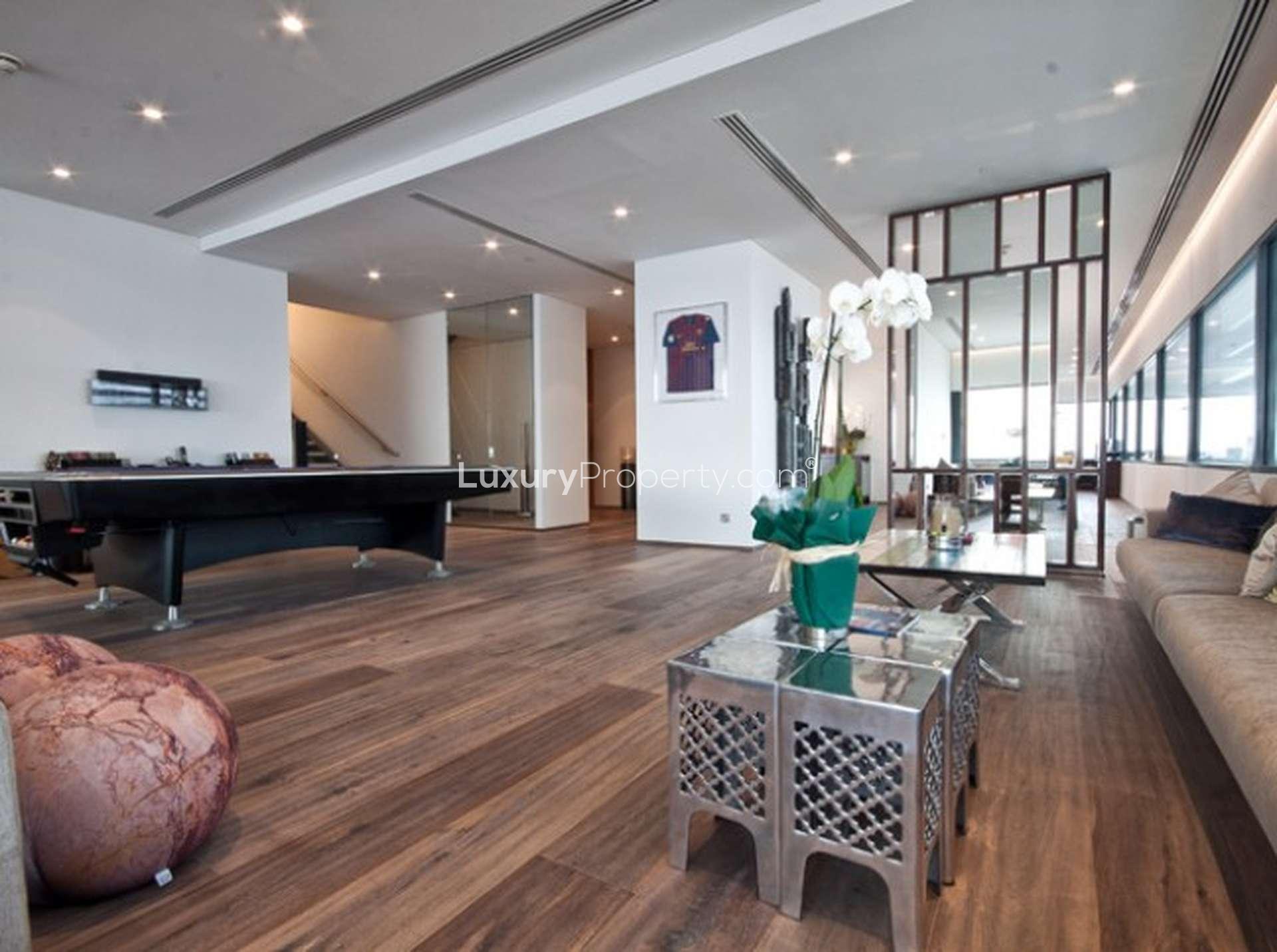 Luxurious living room in 5-bedroom penthouse, Index Tower, DIFC, with city view