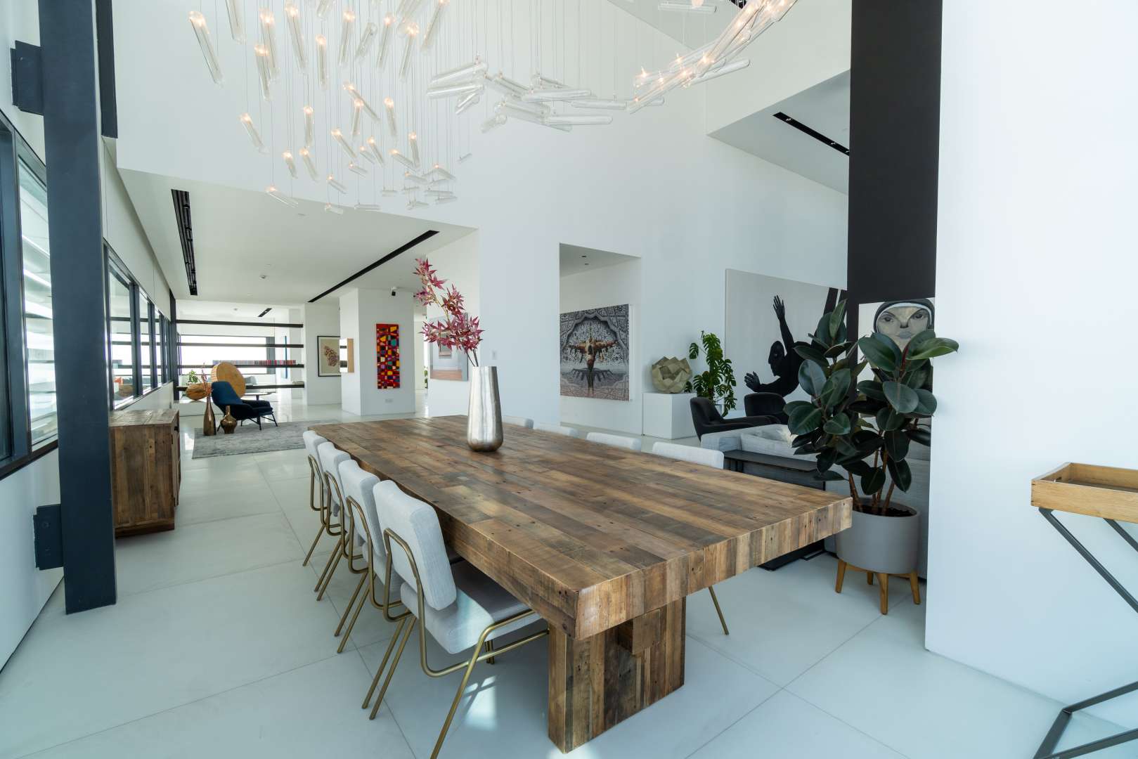 Modern living room in Index Tower penthouse, DIFC with contemporary art and large windows