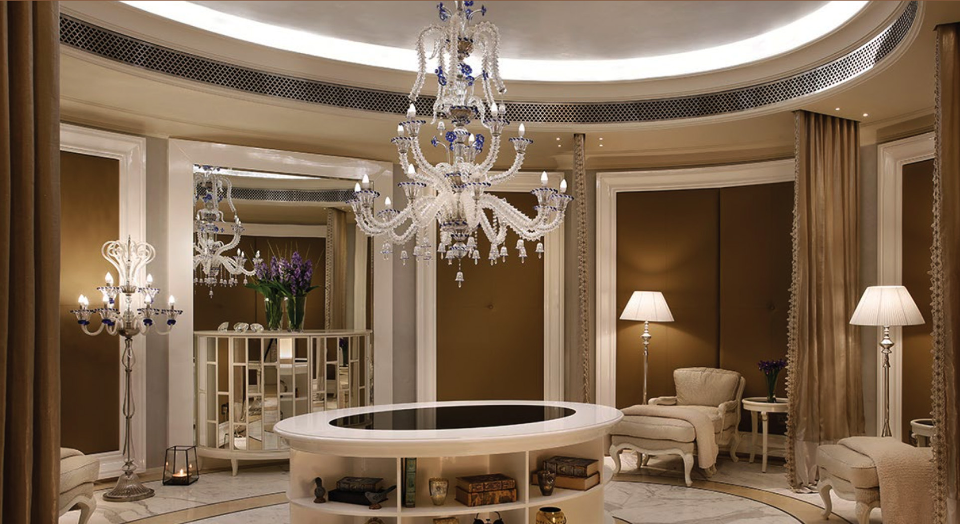 Luxurious dining area with chandelier in Noura Tower penthouse, Al Habtoor City, Business Bay