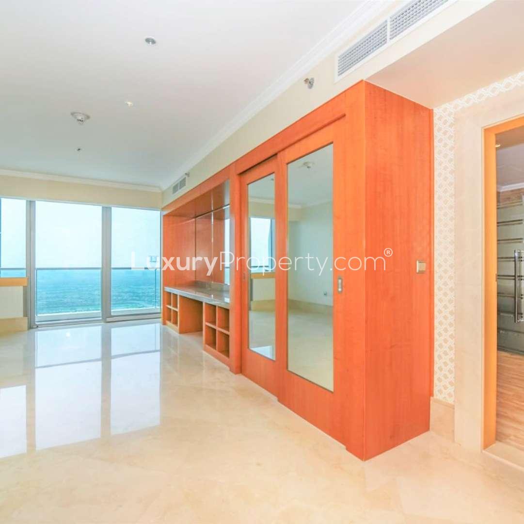 Modern kitchen in luxurious Dubai Marina penthouse with panoramic ocean views