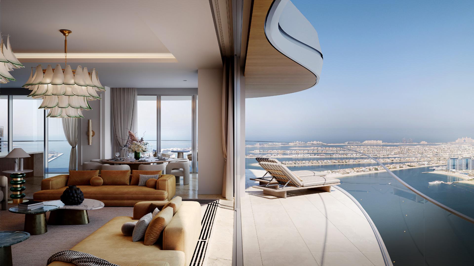 Luxury entrance of 5-bedroom penthouse at Emaar Beachfront, Dubai Harbour, with modern decor