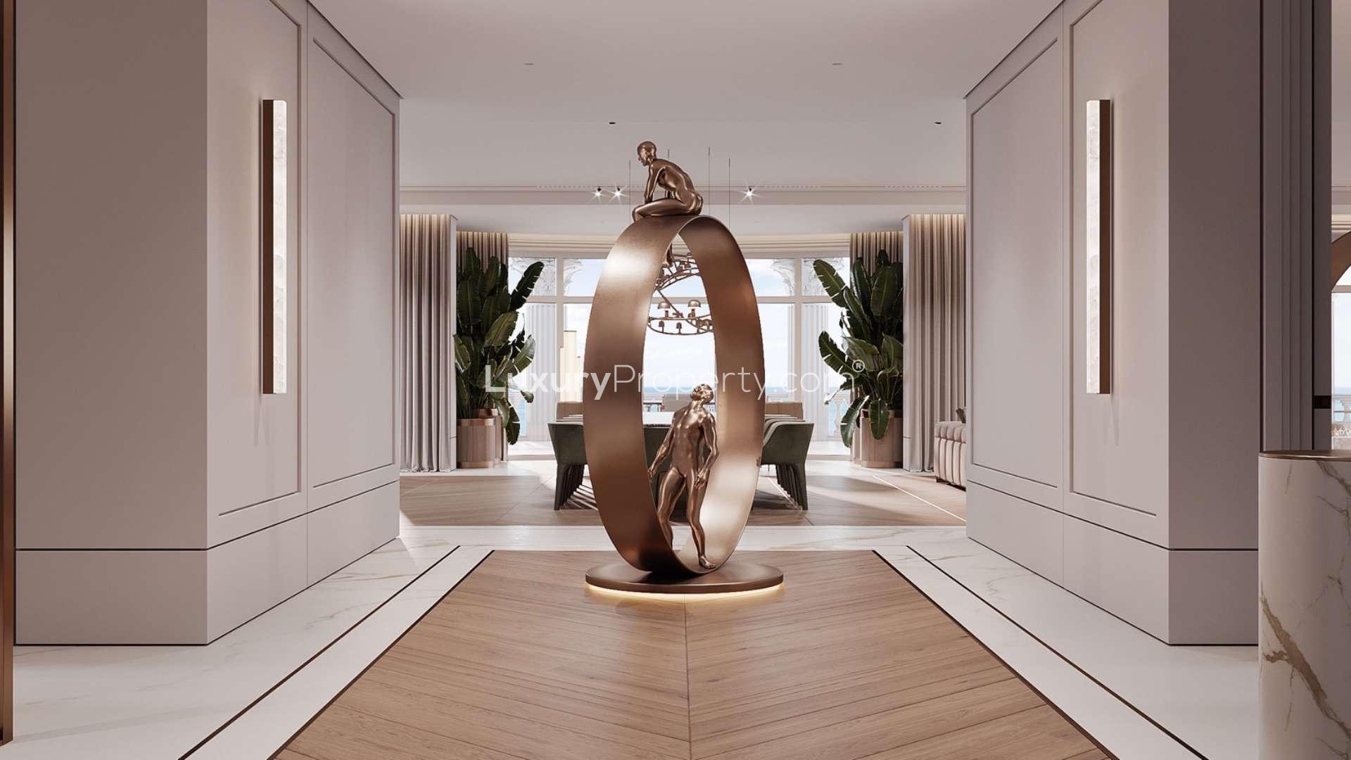 Luxurious living room in triplex penthouse at Raffles the Palm, Palm Jumeirah for sale