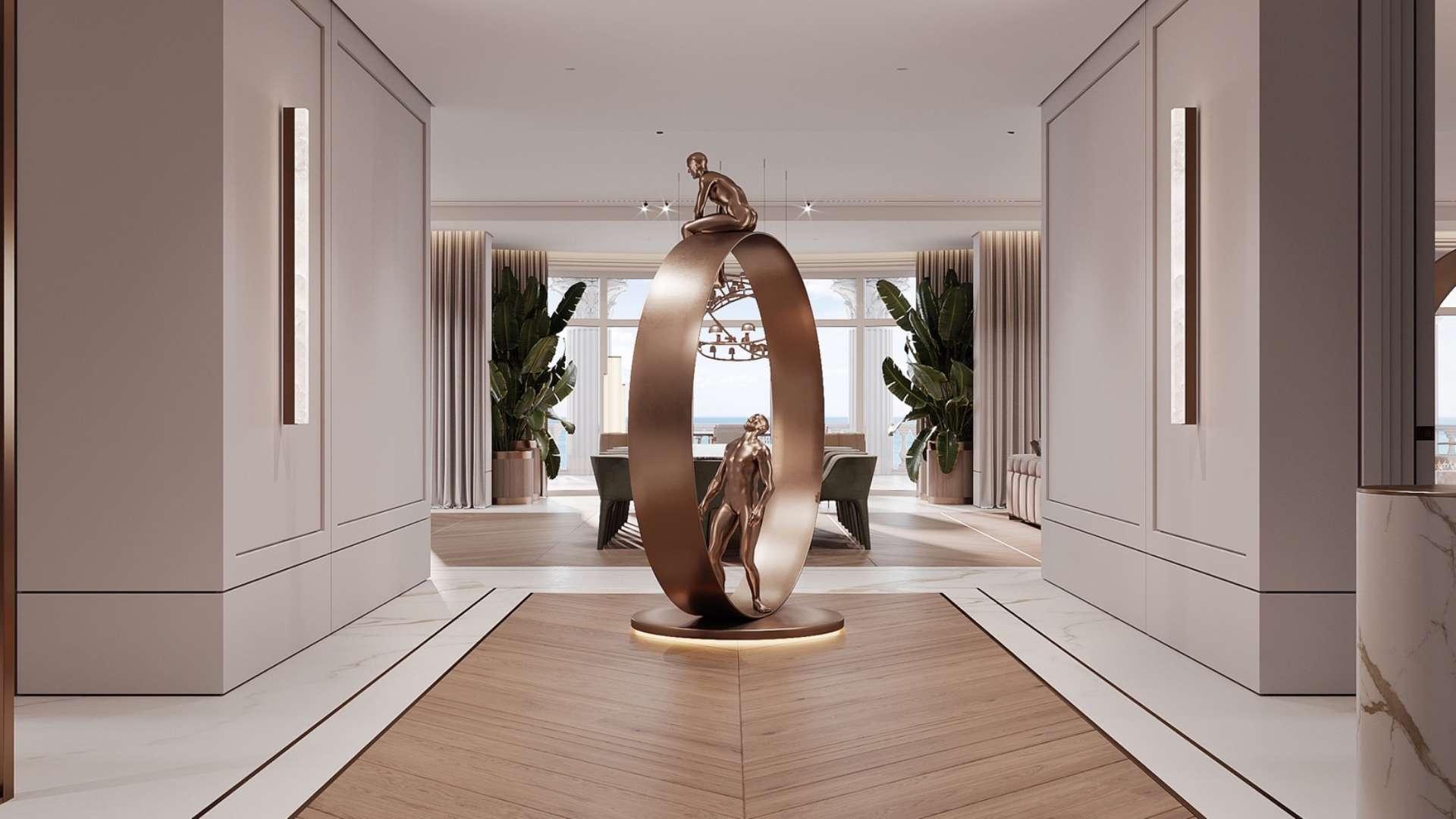 Luxurious living room in triplex penthouse at Raffles the Palm, Palm Jumeirah for sale