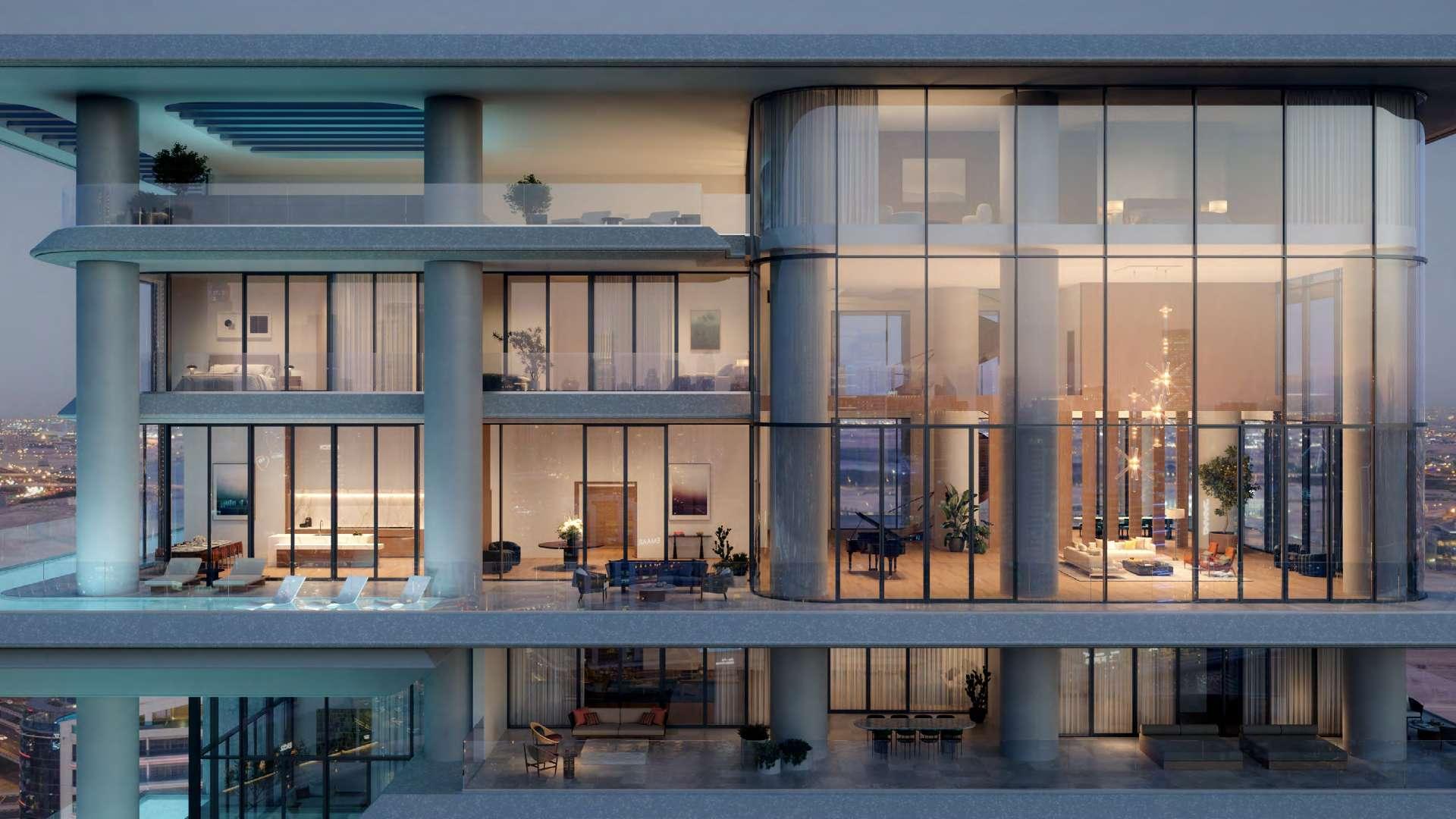 Luxurious living room in high-floor penthouse, Vela Residence, Business Bay skyline view