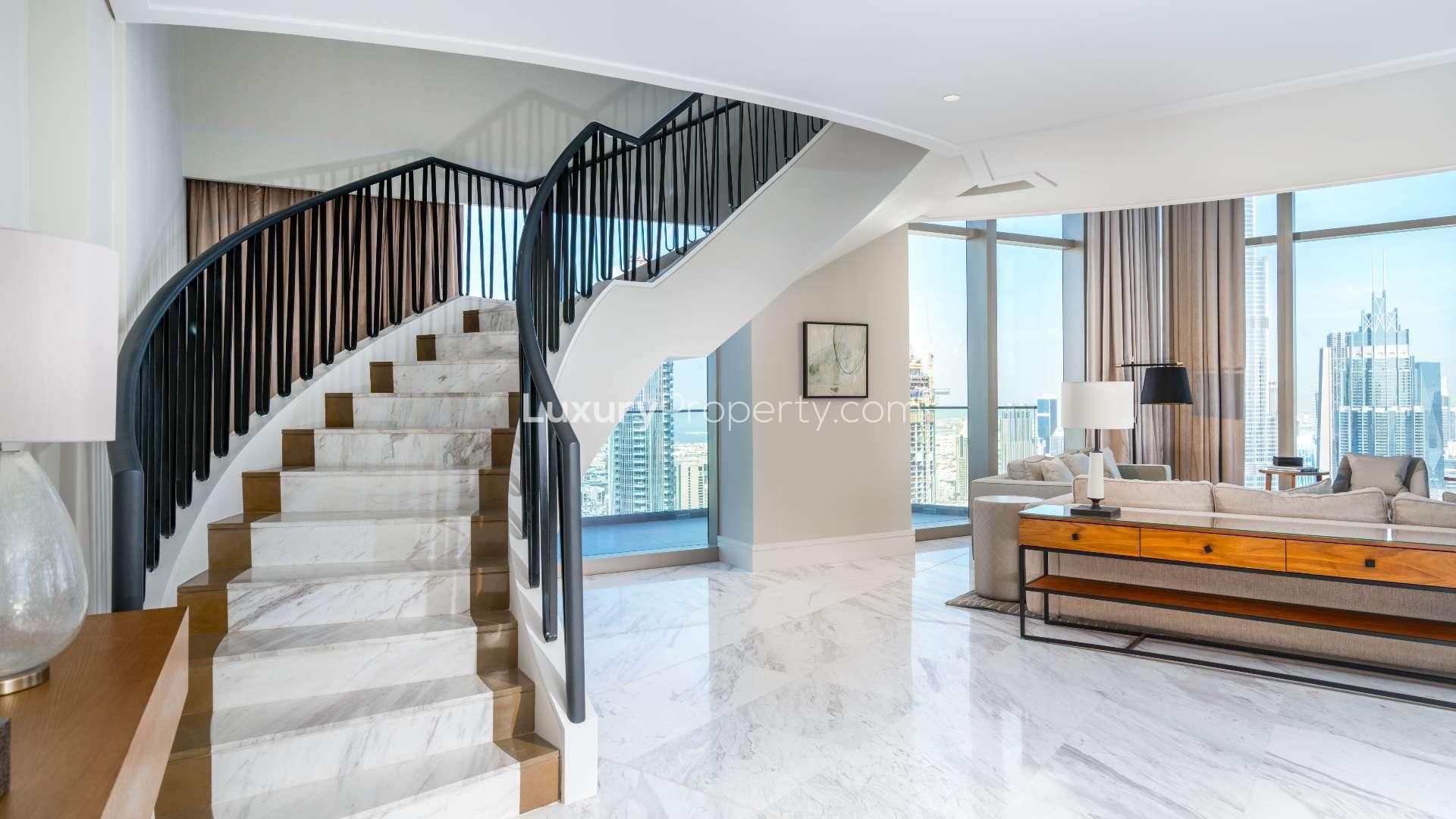 Skyline view of Downtown Dubai from Vida Residence penthouse, featuring Burj Khalifa and cityscape