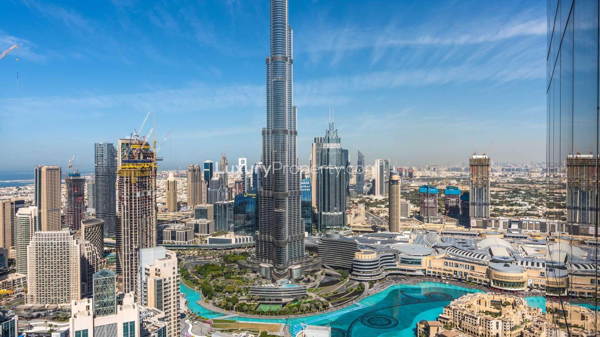 Luxurious living room in duplex penthouse, Vida Residence Downtown Dubai, with city views