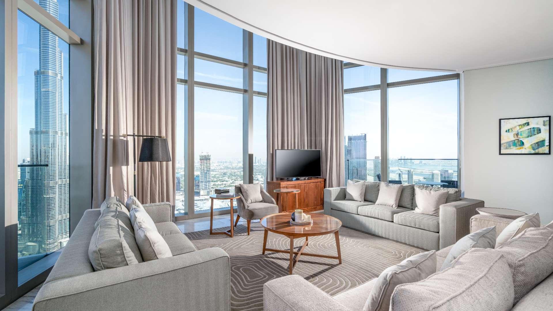 Elegant living area in Duplex Penthouse, Vida Residence Downtown, Dubai with city views