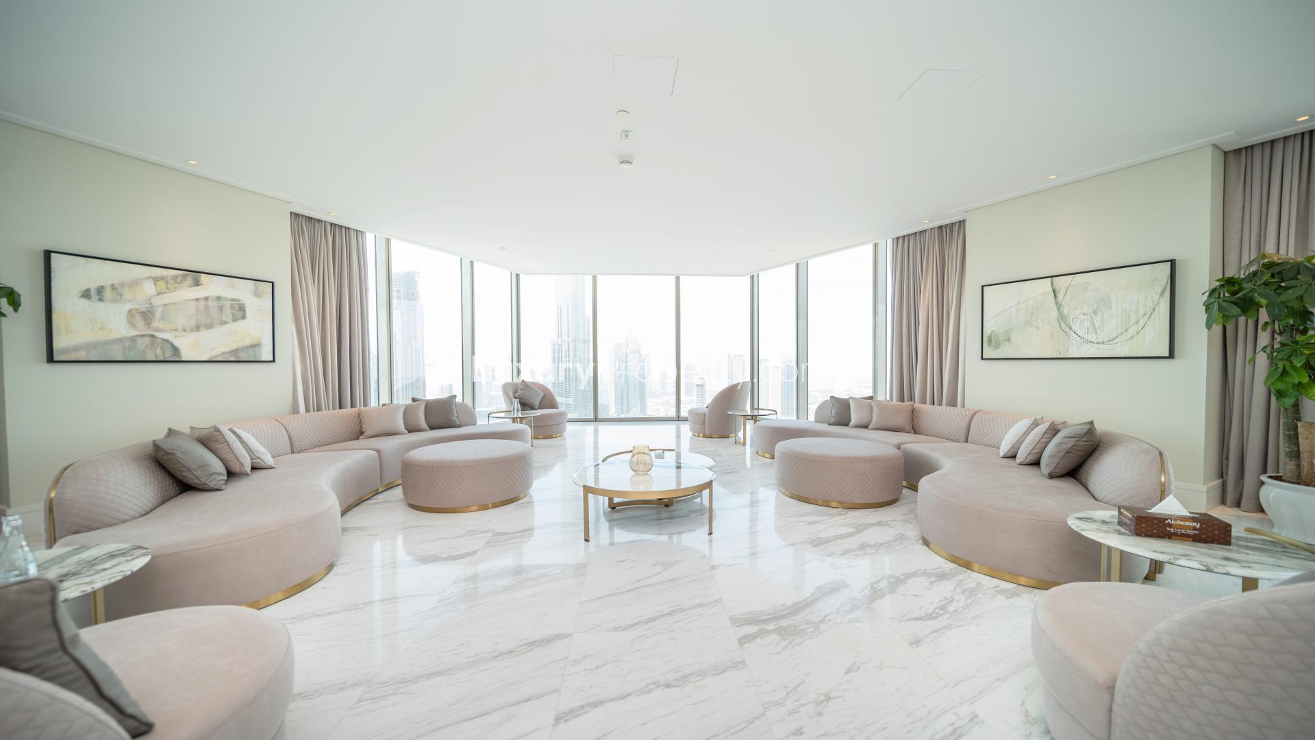 Aerial view from penthouse in Vida Residence Downtown Dubai, showcasing Burj Khalifa and skyline