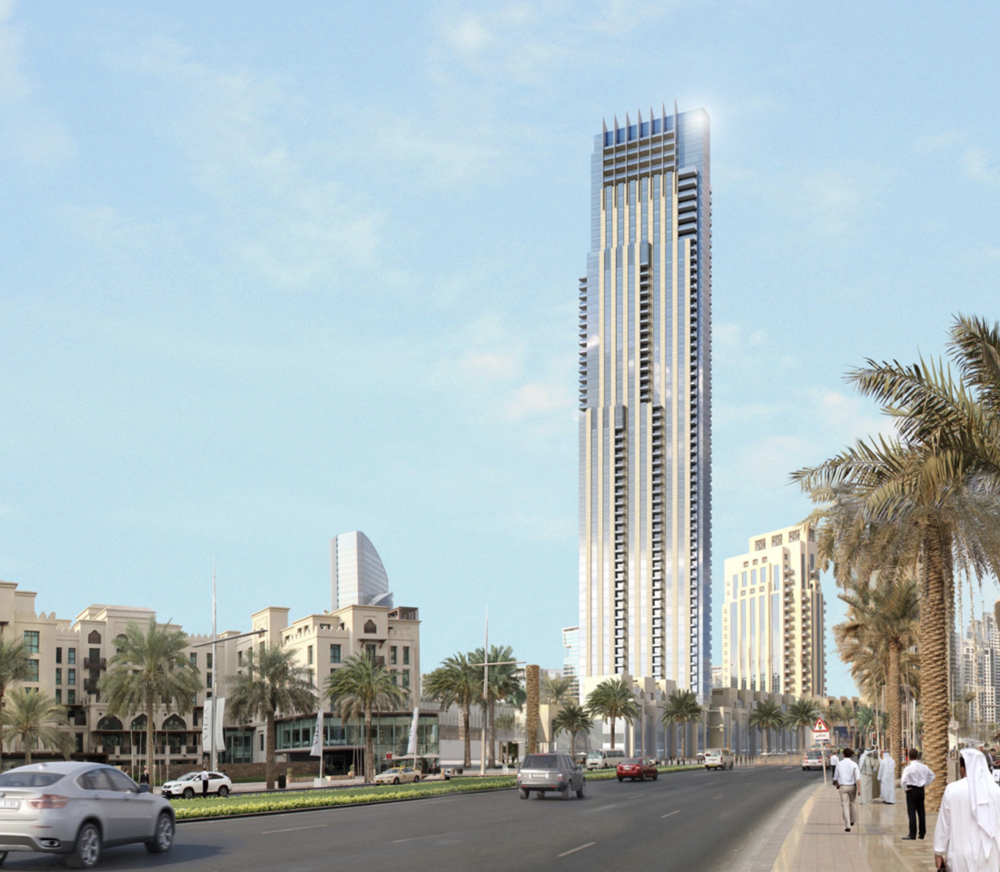 Luxurious living area in 5-bedroom duplex, Vida Downtown, Dubai skyline view