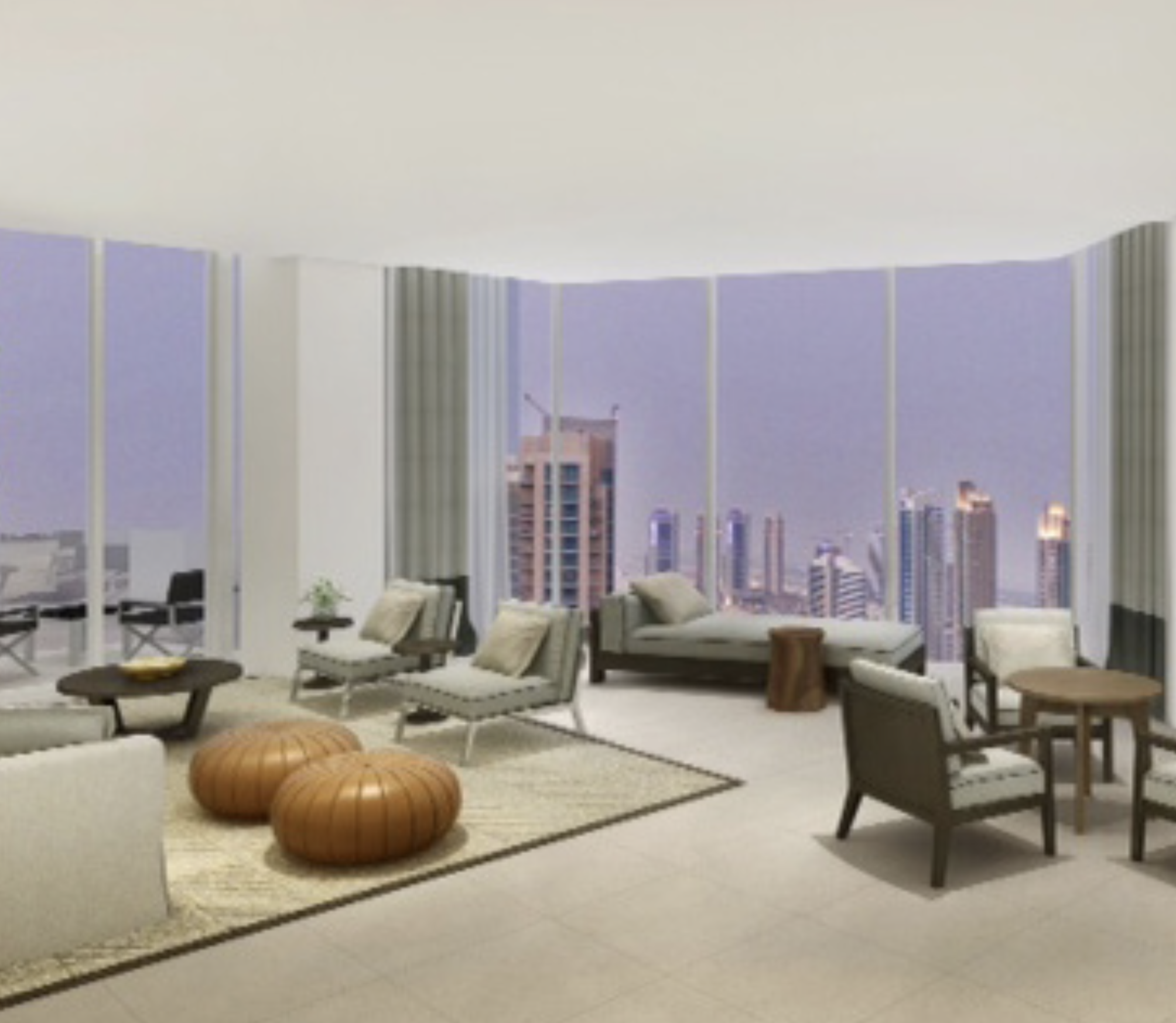 Luxurious living room in 5-bedroom penthouse, Vida Residence Downtown Dubai, with skyline view