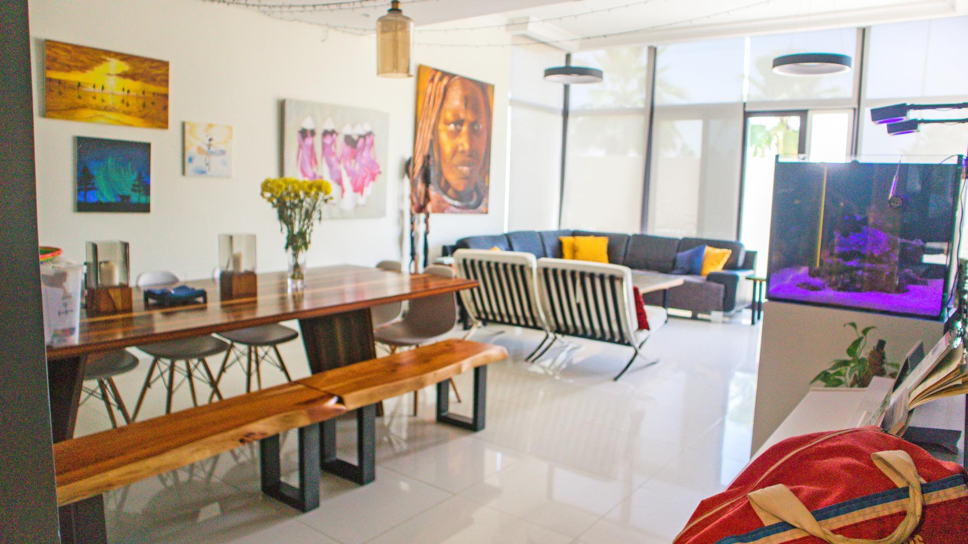 Lovely 5 bed townhouse dining area with art, Damac Hills, Brookfield, for rent