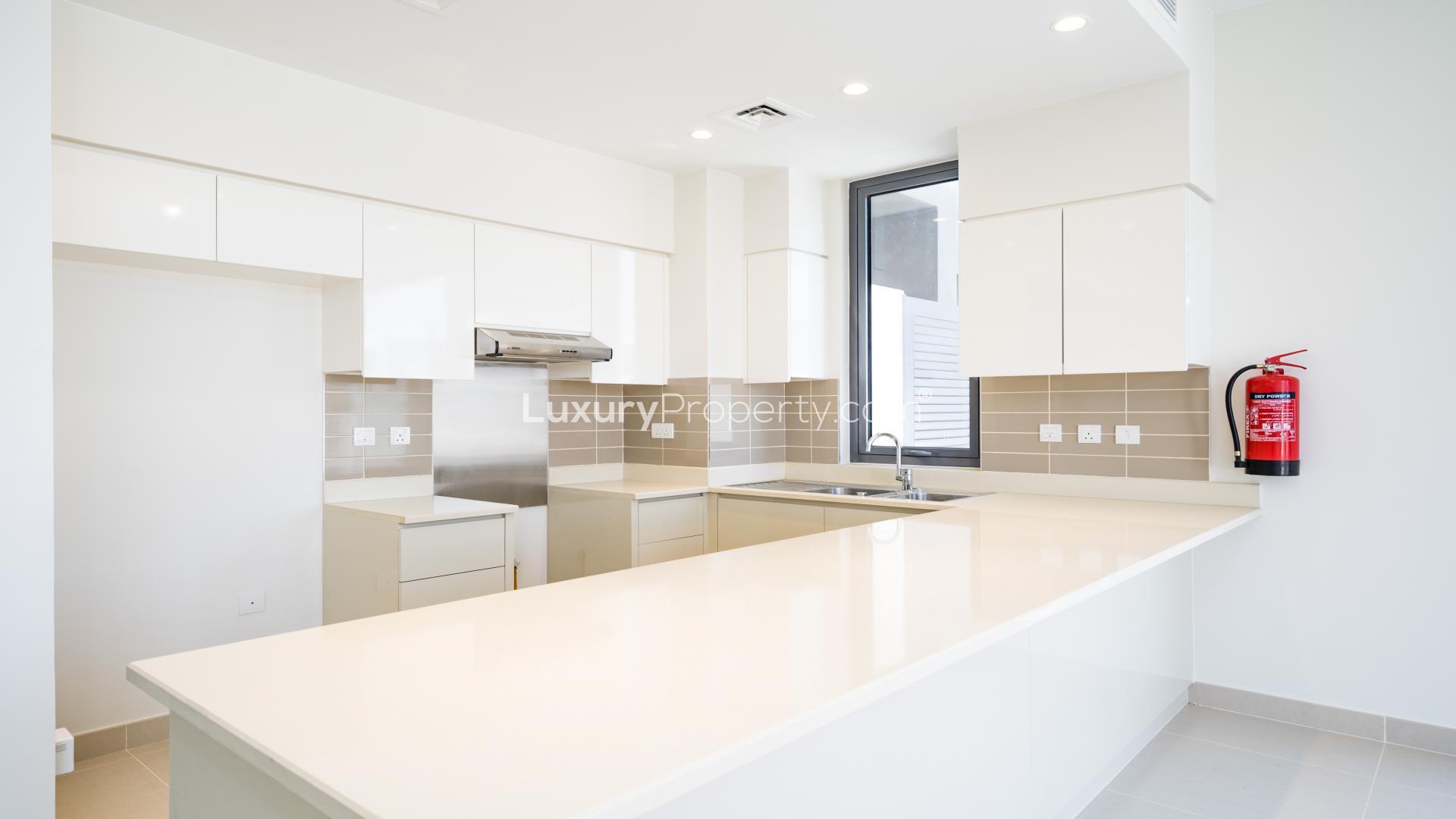 Modern townhouse exterior in Maple, Dubai Hills Estate, available for rent