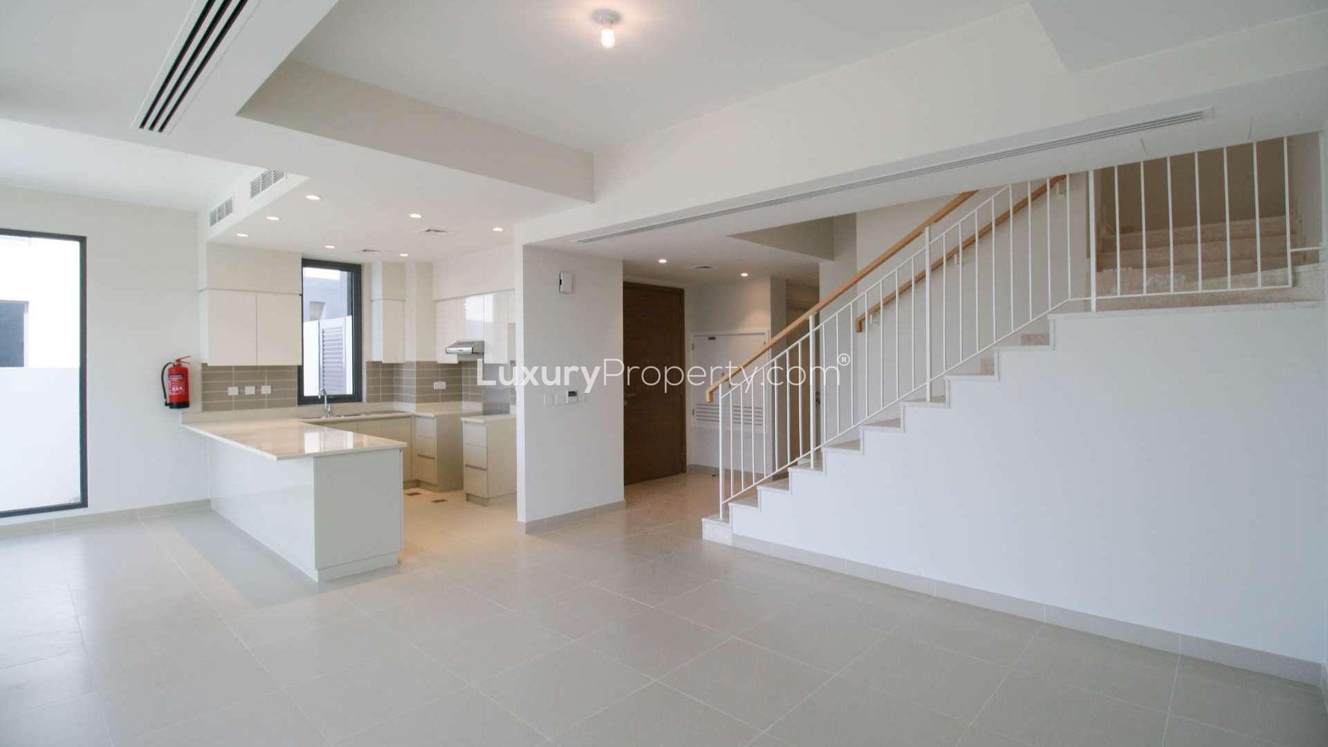 Modern kitchen in townhouse, Maple at Dubai Hills Estate, available for rent, 5 bedrooms