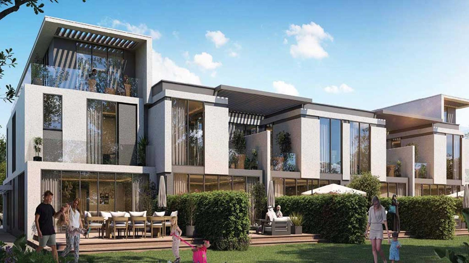 Modern 5-bedroom townhouses with balconies and parking at DAMAC Sun City, Dubai Land