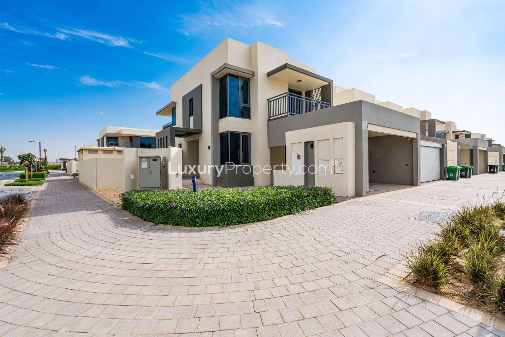 Empty room with large windows in Dubai Hills Estate townhouse, Maple sub-community