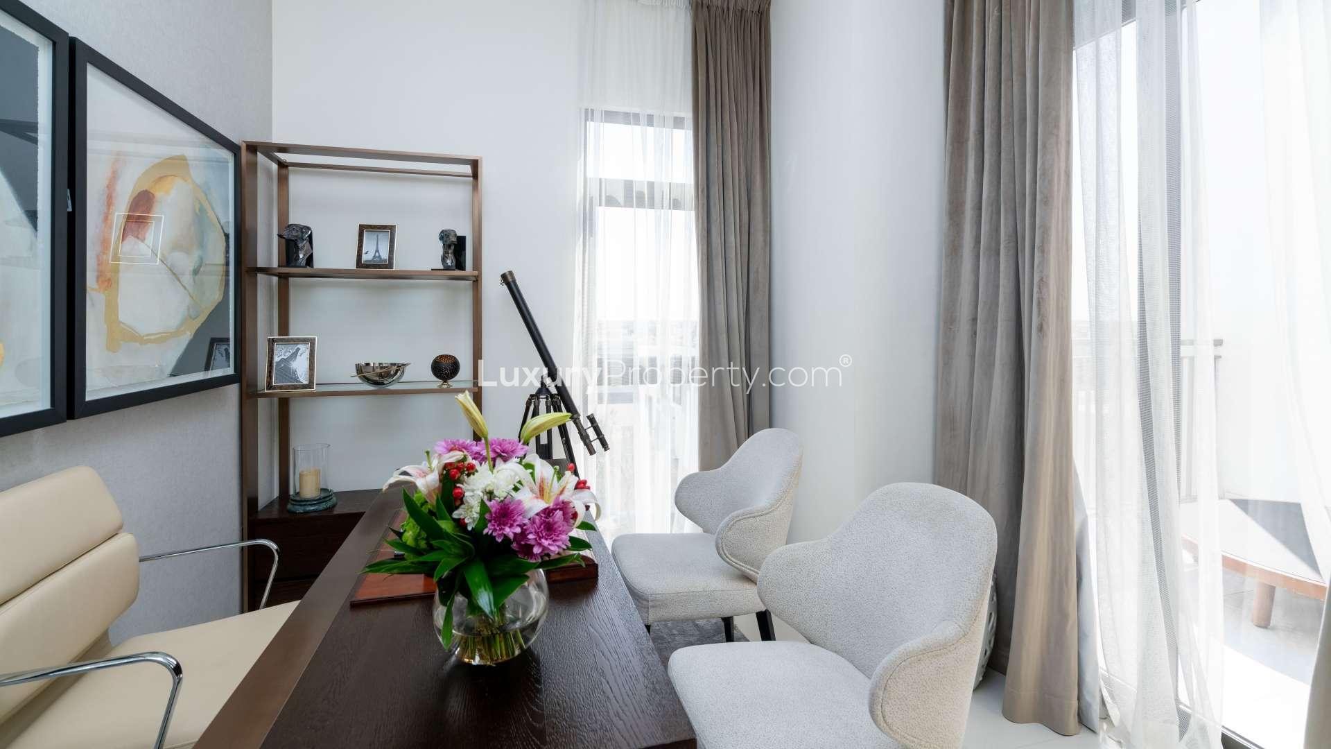 Luxurious living room in 5-bedroom townhouse, Primrose, Akoya Oxygen, Dubai. Modern decor, spacious design
