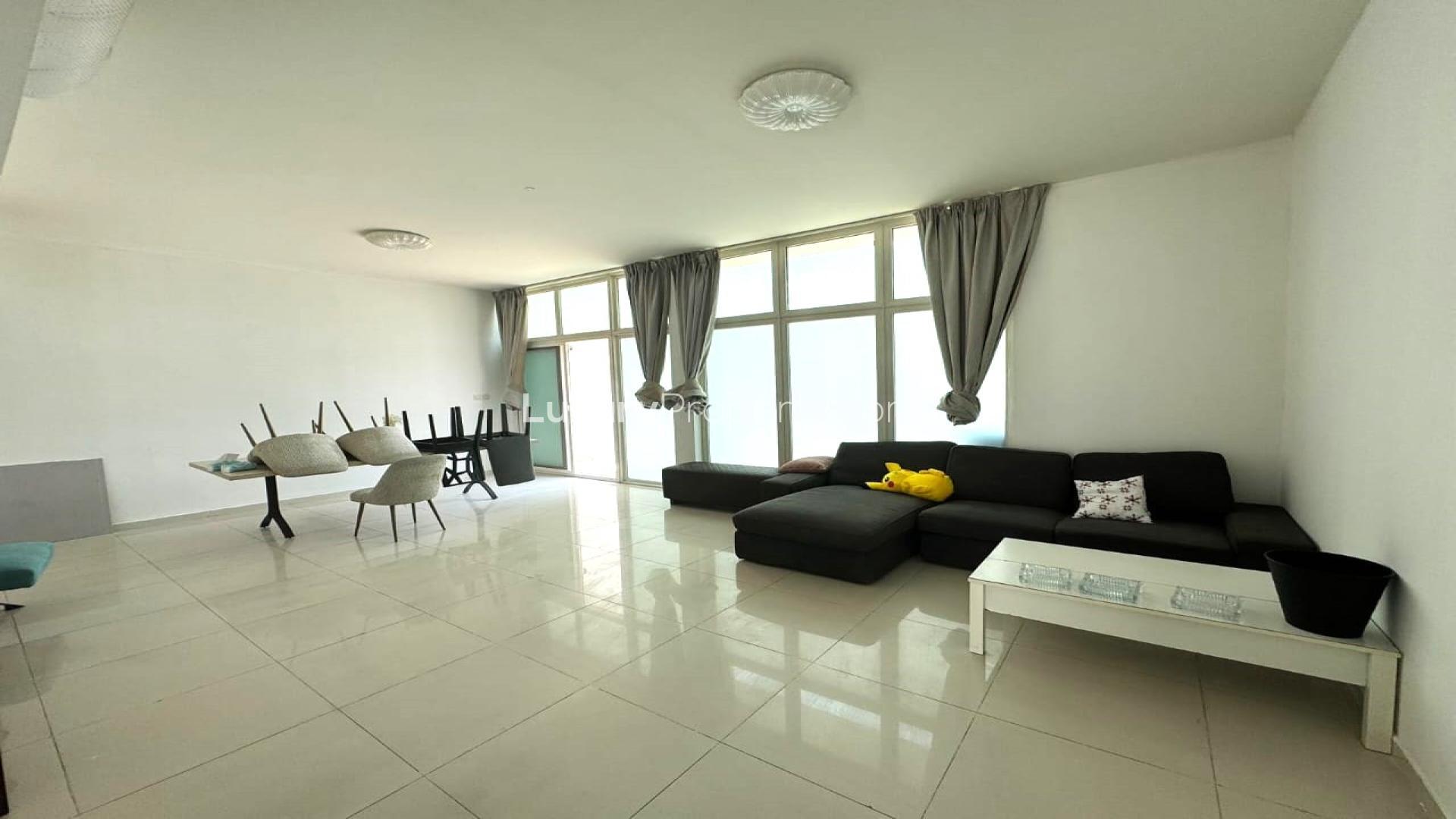 Spacious living room in 5-bedroom townhouse, The Roots, Damac Hills 2, for sale