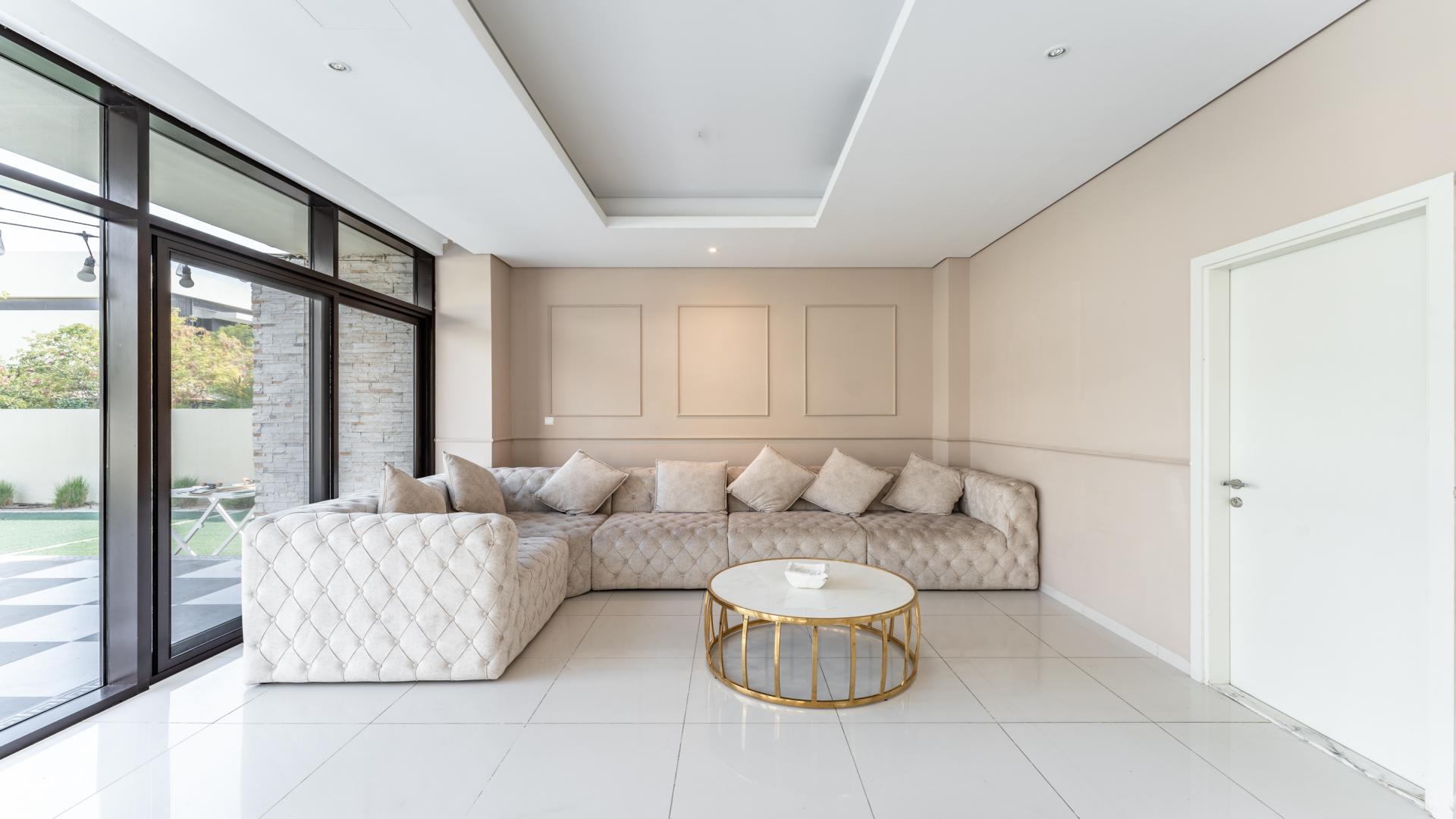 Spacious backyard view of 5-bed villa in Silver Springs, Damac Hills for rent